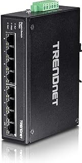 TRENDnet 8-Port Hardened Industrial Gigabit DIN-Rail Switch, 16 Gbps Switching Capacity, IP30 Rated Metal Housing (-40 to 167 ºF), DIN-Rail & Wall Mounts Included, Lifetime Protection, Black, TI-G80