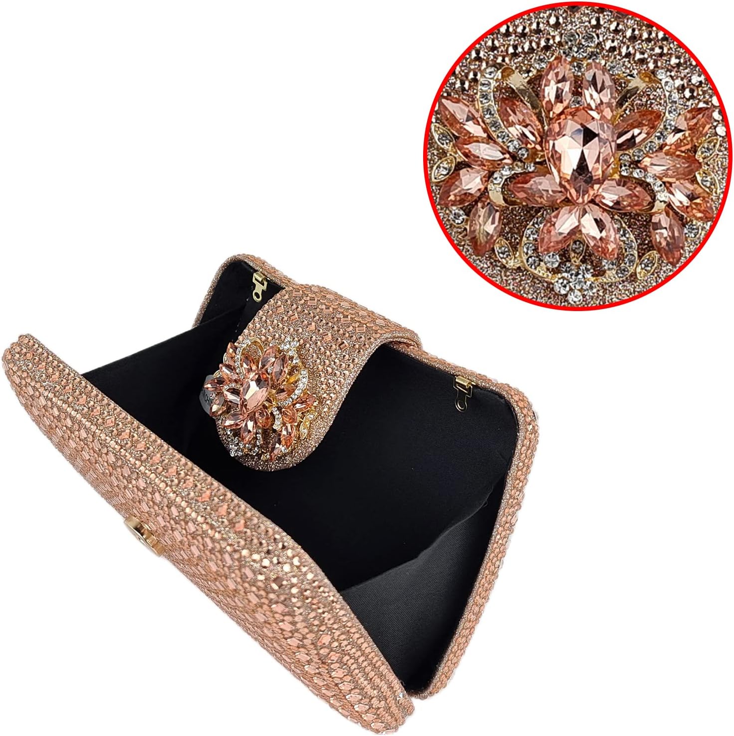 Sparkly Rhinestone Unique Evening Bag Women Floral Clutch Handbag Shoulder Bags | Sparkly, Rhinestone, Unique, Floral - Image 3