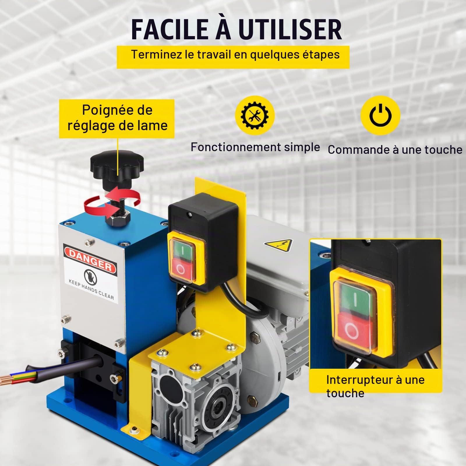 Happybuy Machine à Dénuder Electrique 1,5-25mm, Outil de Dénudage de Fil Automatique avec 1 Lame Supplémentaire, Facile à Utiliser pour Recycler les Fils Câbles de Cuivre