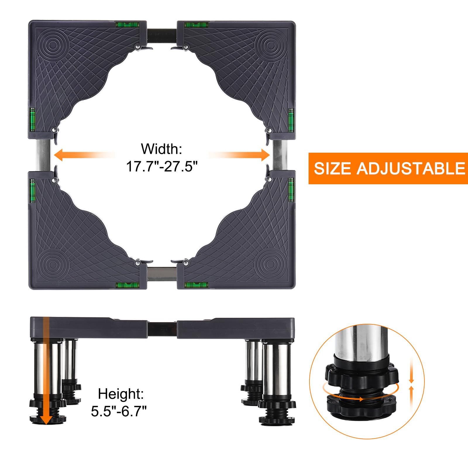 PATIKIL Mini Refrigerador Soporte 4 Fuerte Pies Lavandería Soporte Base Multifuncional Base ajustable Bandeja Antivibración para Refrigerador Lavadora AC 5.5"-6.7" Altura