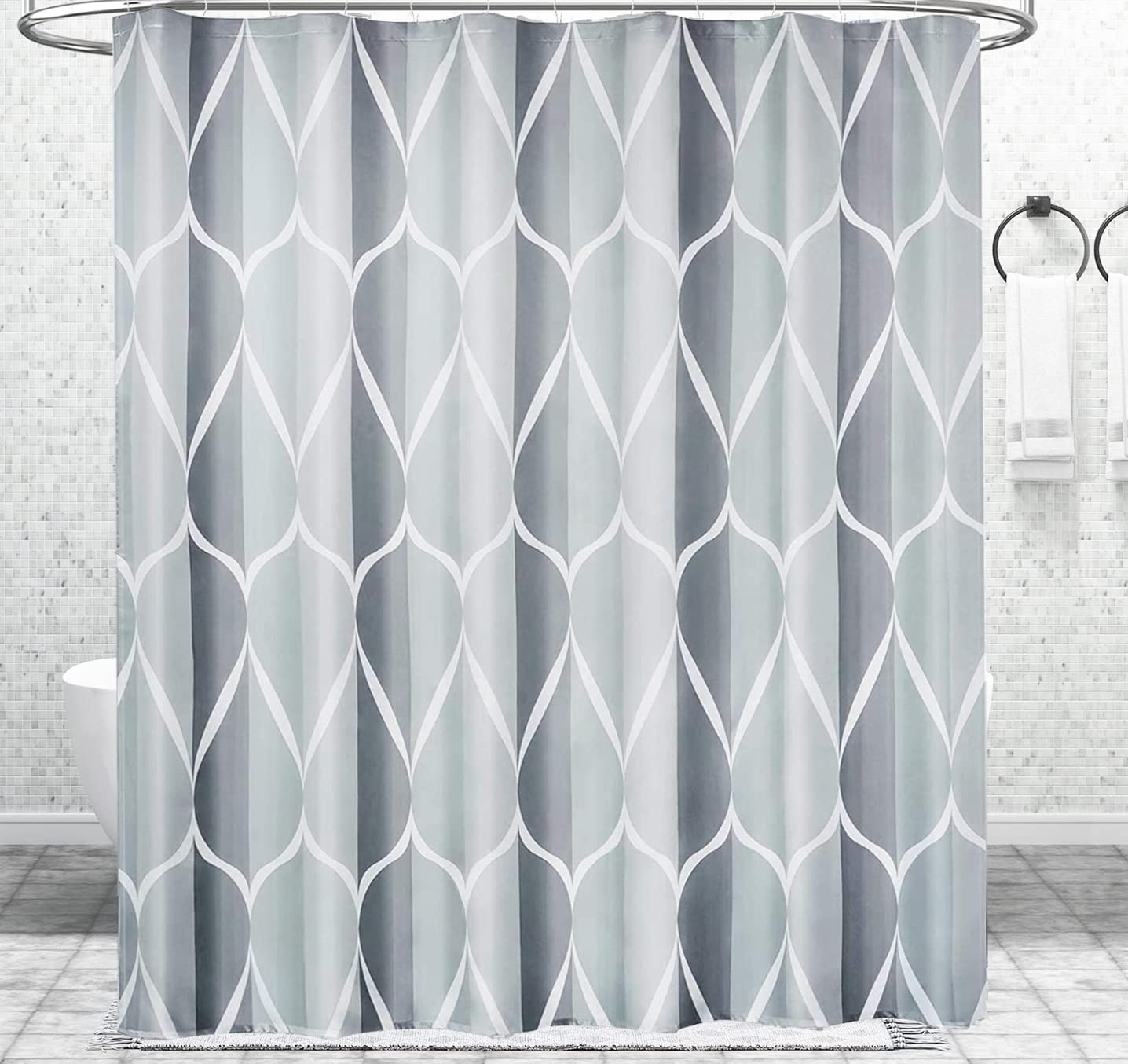 Grey Linen Shower Curtain for Bathroom Thick Fabric Gray Cloth Texture Shower Curtain Set 72 x 72 Inch