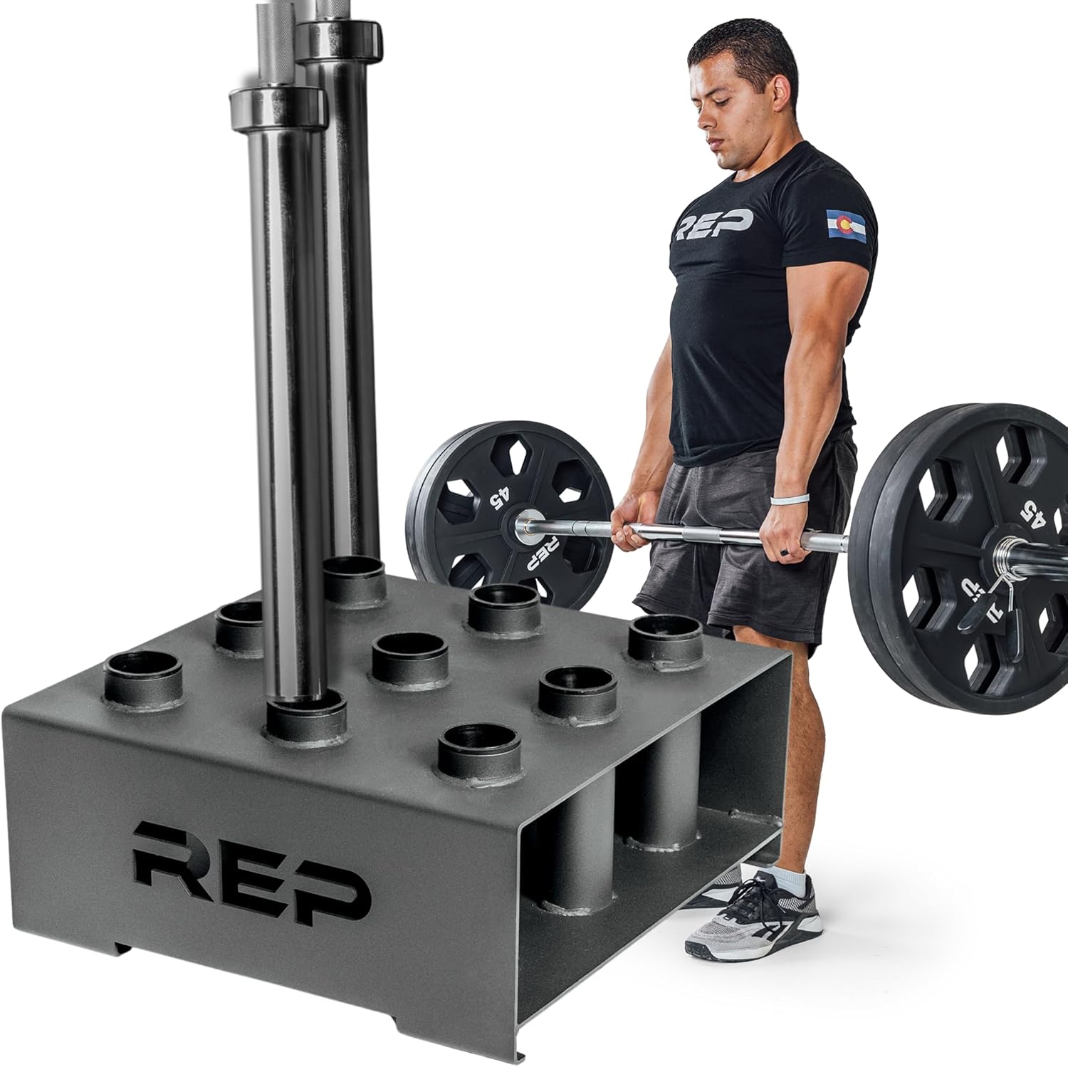 Rep Fitness 9 Barbell Rack | Vertical Storage Olympic Bar Holder Stand | Heavy Duty Steel Base for Home or Commercial Gym Organization | Floor Standing Weight Bar Organizer | Fits 2-Inch Barbells