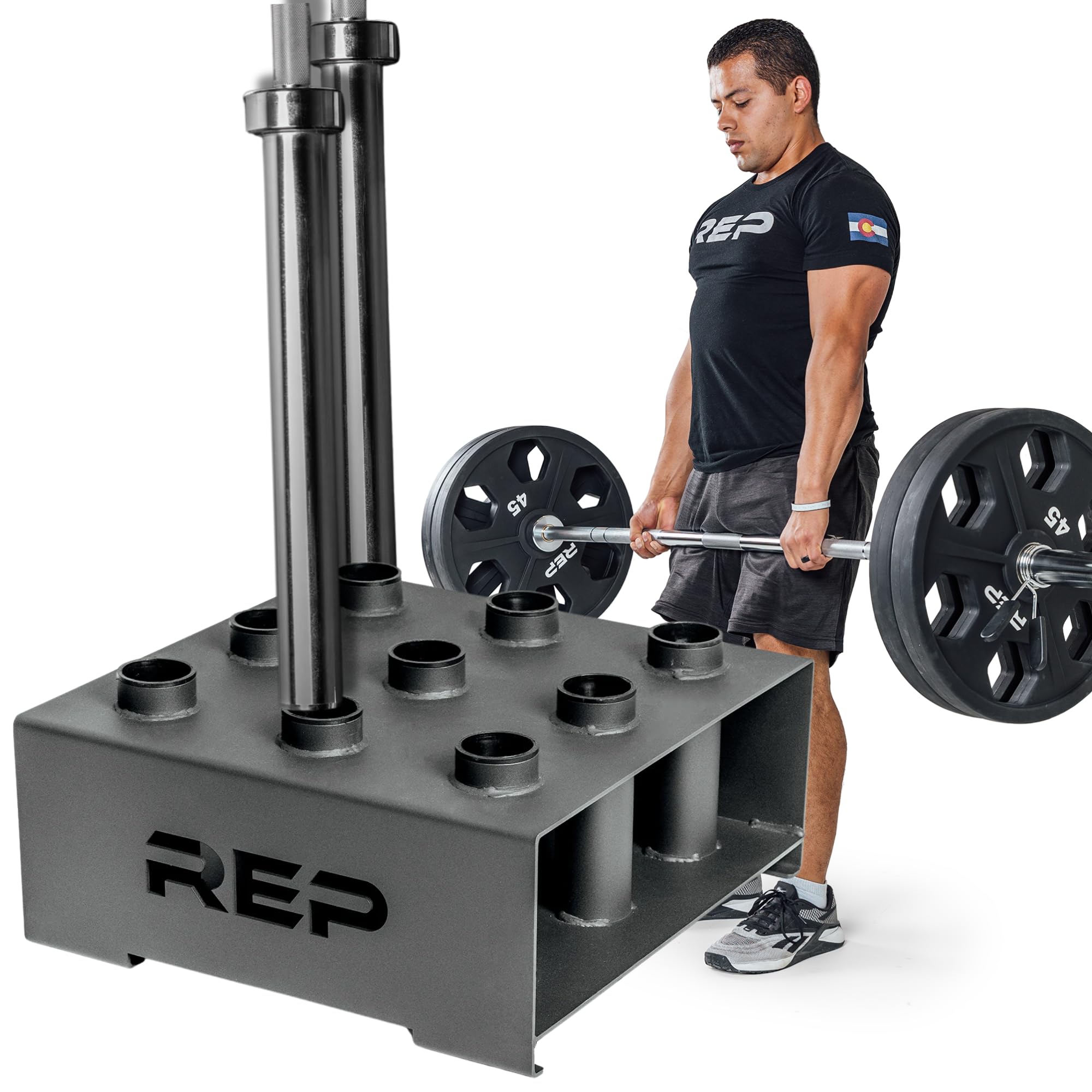Rep Fitness 9 Barbell Rack | Vertical Storage Olympic Bar Holder Stand | Heavy Duty Steel Base for Home or Commercial Gym Organization | Floor