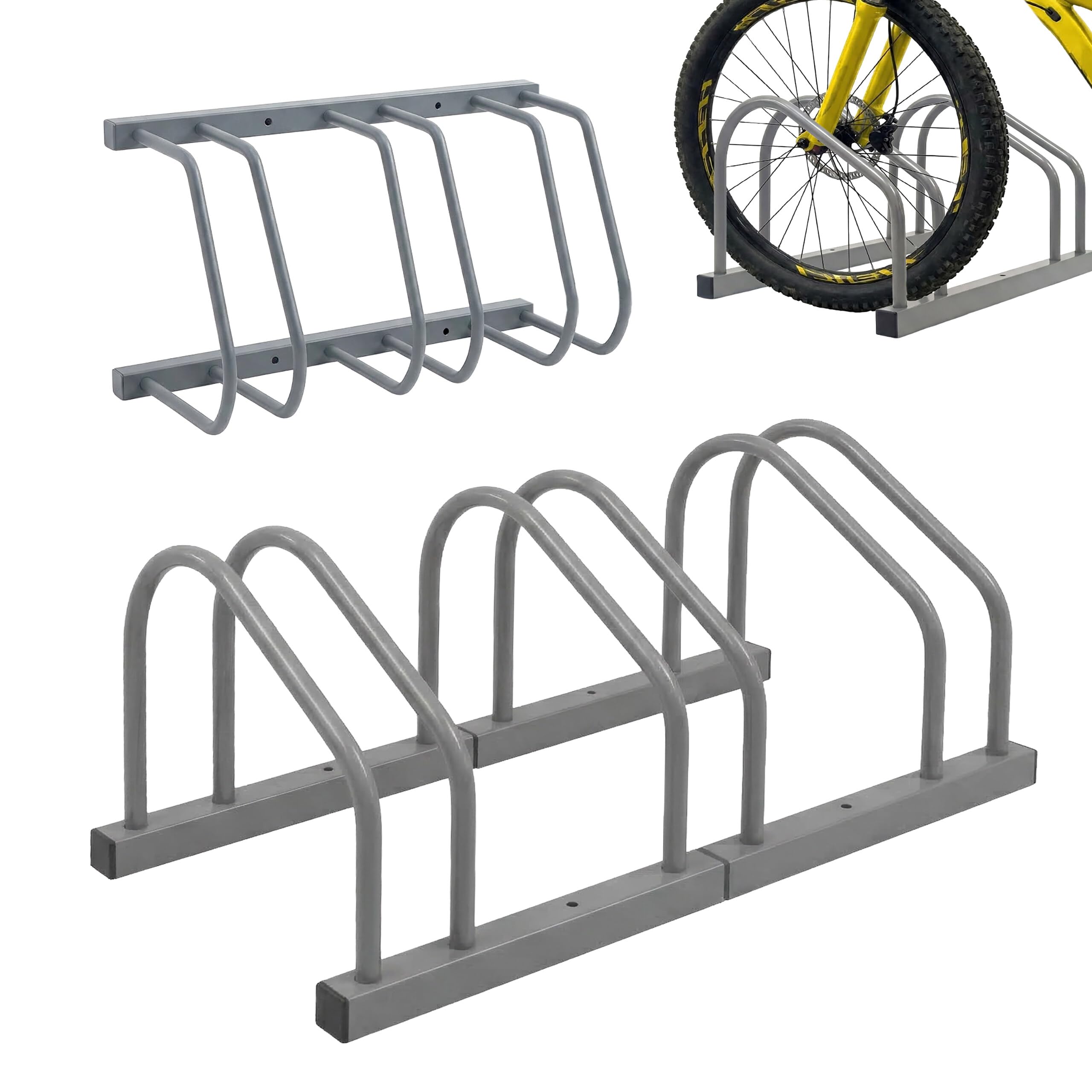 Relaxdays Bike Stand – Floor & Wall Mount, 3 Bikes, Up to 65 mm Tyre Width, Garage & Yard, Steel, Silver