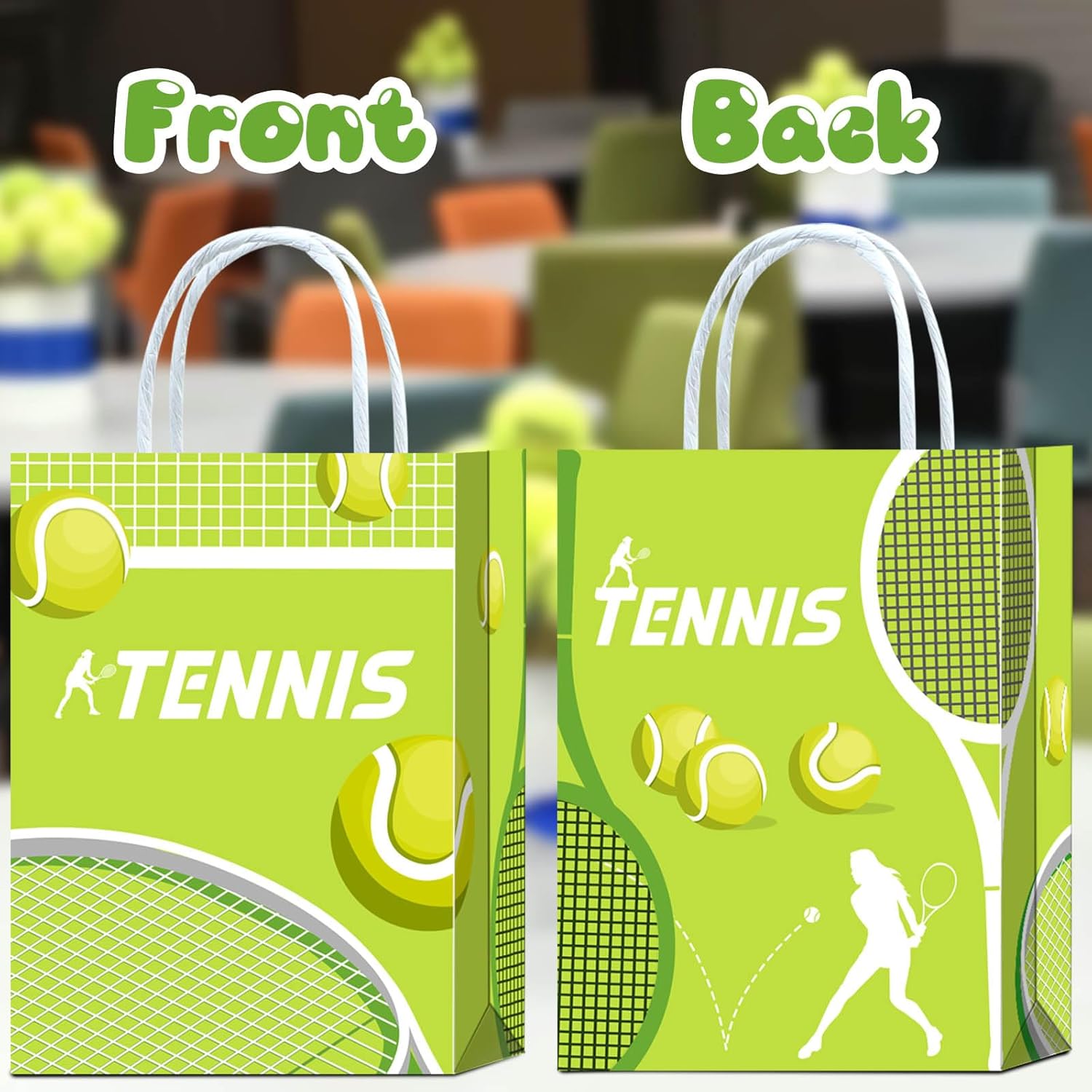 Brattol 16 Pieces Tennis Gift Bags for Tennis Party Supplies, Tennis Goody Treat Candy Party Favors Bags with Handles for Kids Adult Tennis Theme Birthday Party Decorations - Image 2