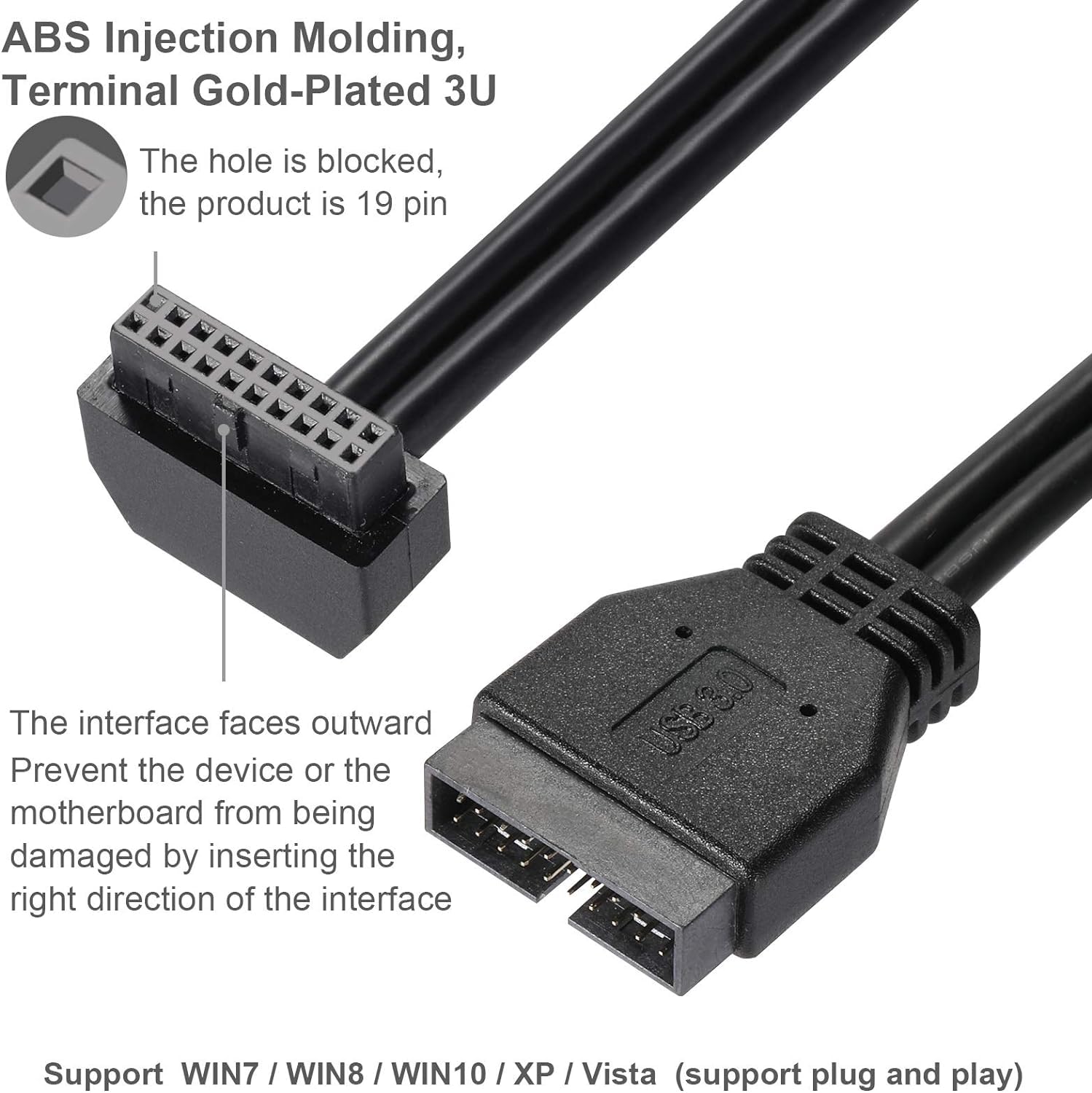 SATA USB-verlengkabel, USB 3.0 moederbord front 19-pins stekker naar