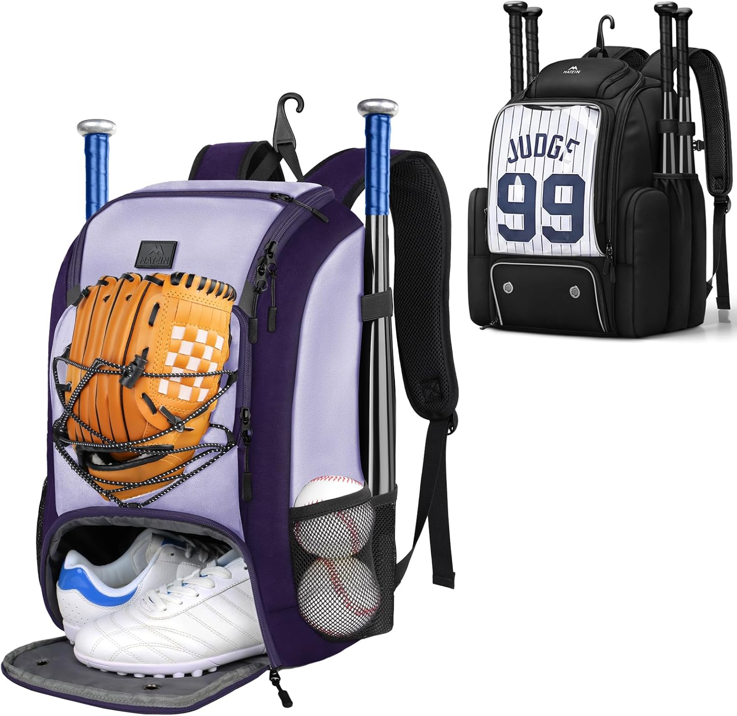 MATEIN Baseball Backpack & Youth Baseball Backpack Bundle Lightweight Baseball Bag with Shoes Compartment & Large Boys Baseball Bat Bag with Clear Display Pocket