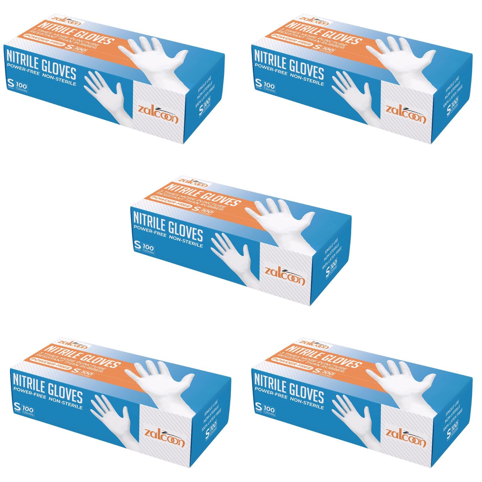 ZALCOON Nitrile Exam gloves disposable latex free Powder Free Chemical Resistance Disposable Gloves for Medical Exam, Home, Cleaning, Food Prep, Food safe and Non-Sterile (5 Pack x 100 Pieces)