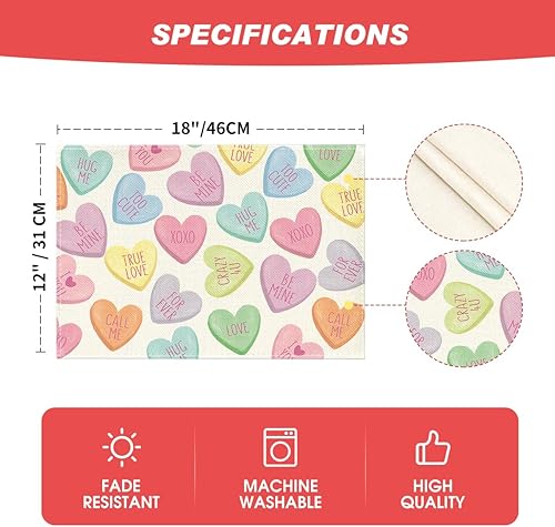 Miniatura 5 de Artoid Mode Ture Love - Juego de 4 manteles individuales de San Valentín de 12 x 18 pulgadas para decoración de fiestas, cocina, comedor