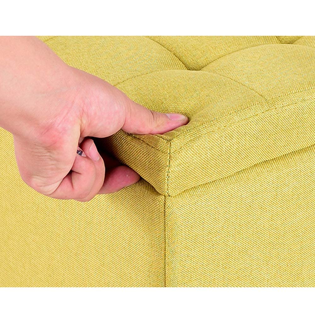 Pouf Contenitore a cubo, Sgabello Quadrato in Lino, Seduta Trapuntata, Piccolo
