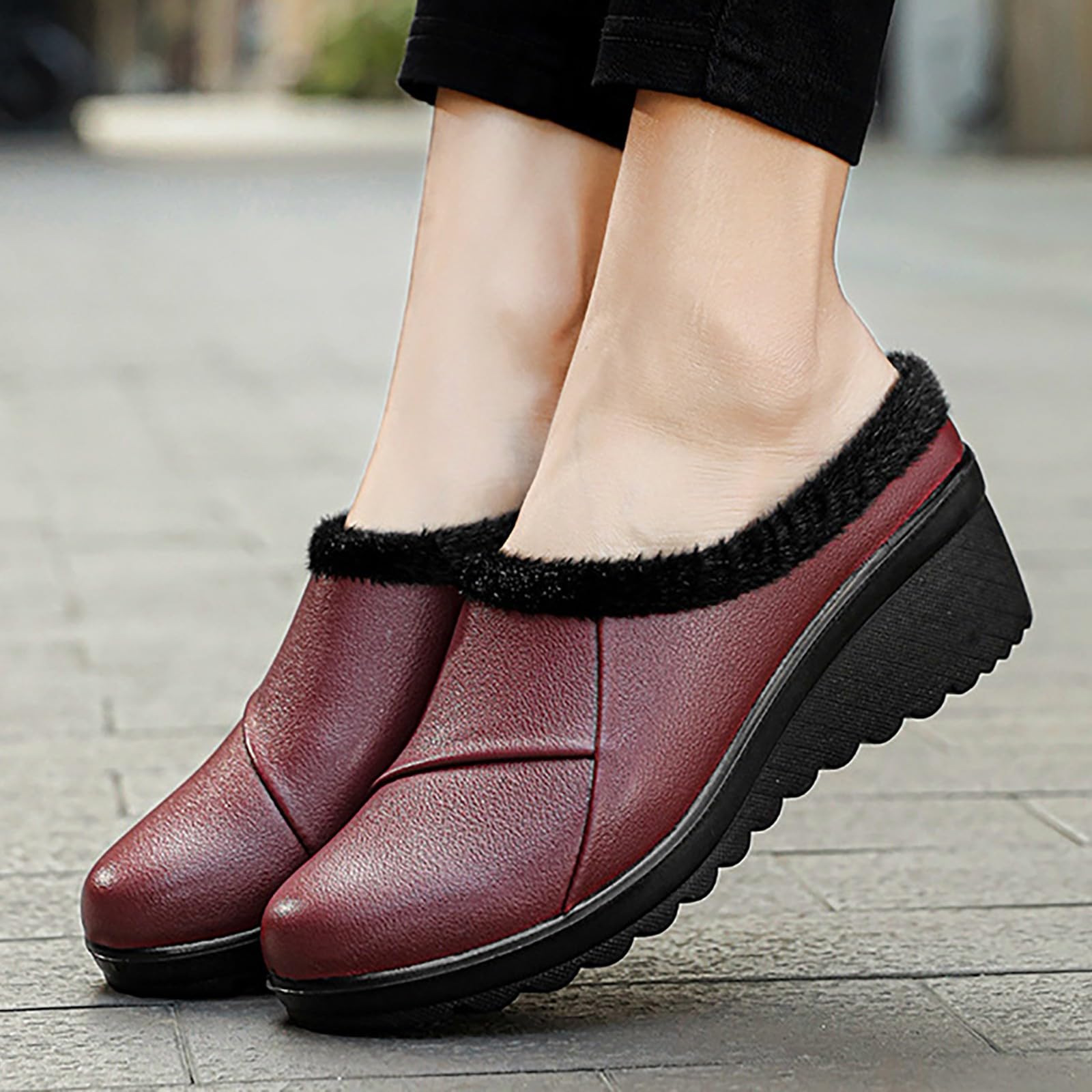 Scarpe invernali da donna, imbottite, ortopediche, comode, in pelle