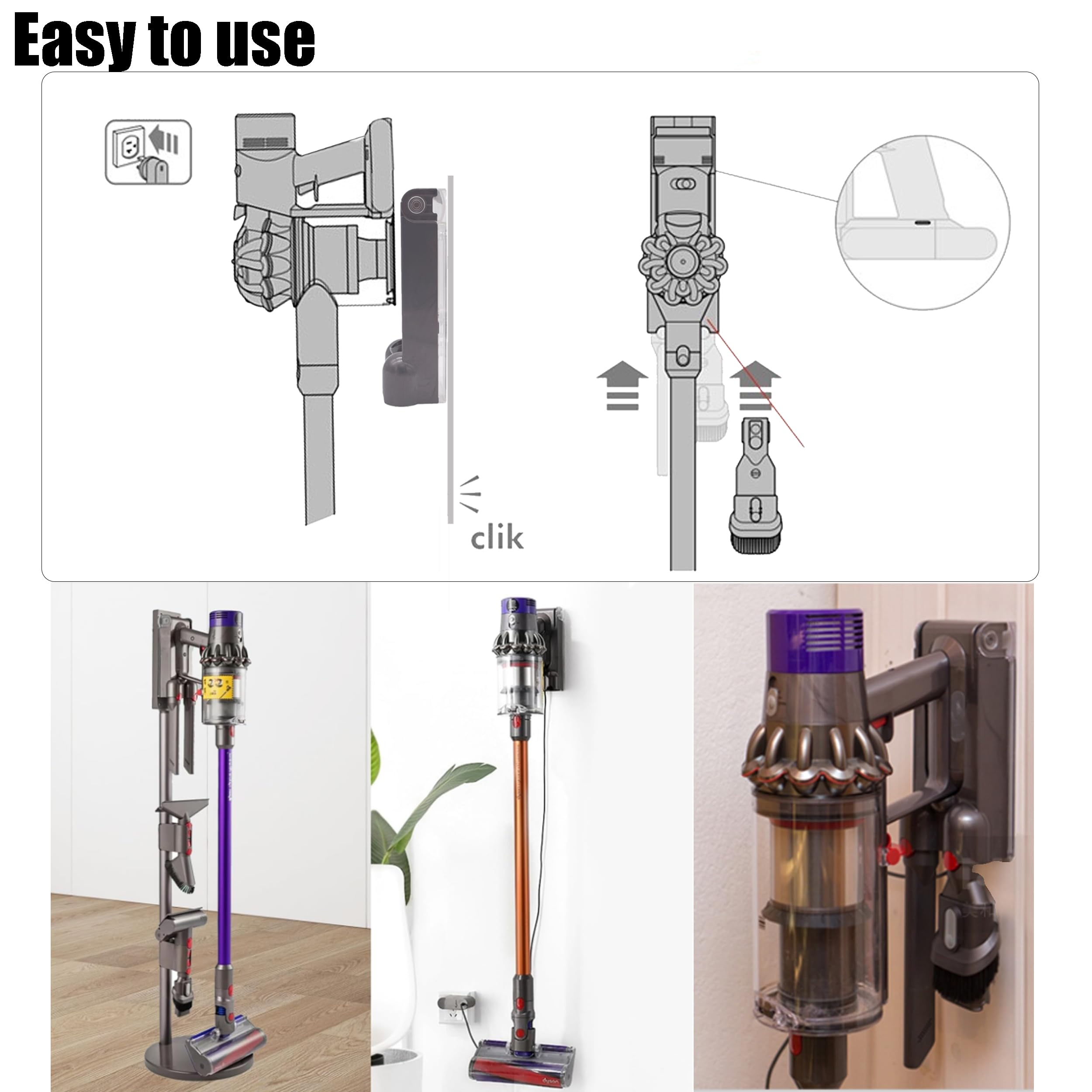 Supporto di Ricarica compatibile per Dyson V10 Base di Montaggio da Parete, Dock Station Fissaggio a Muro in Plastica Abs adatto per Serie V10