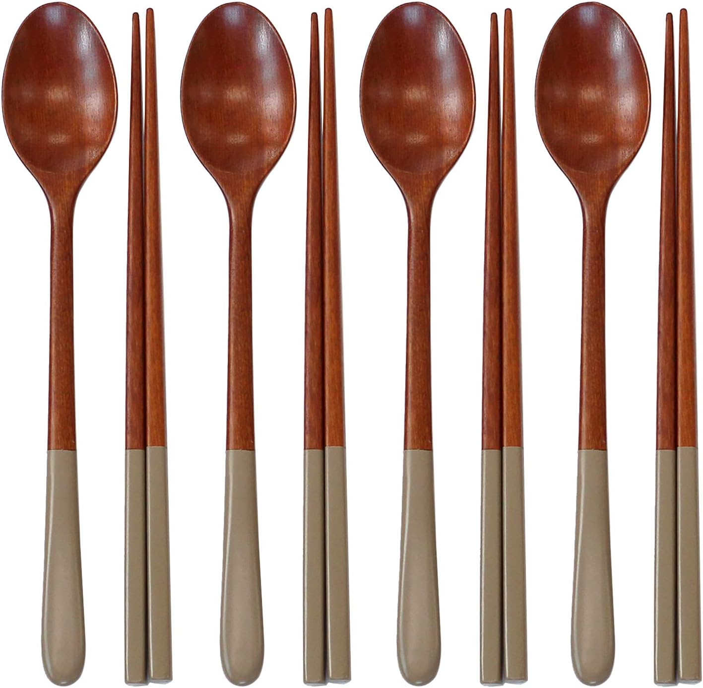 MANMUL sangjeom Korea Style Spoon and Chopsticks Set, 4 set lacquer Wooden Chopsticks Spoon (beige)