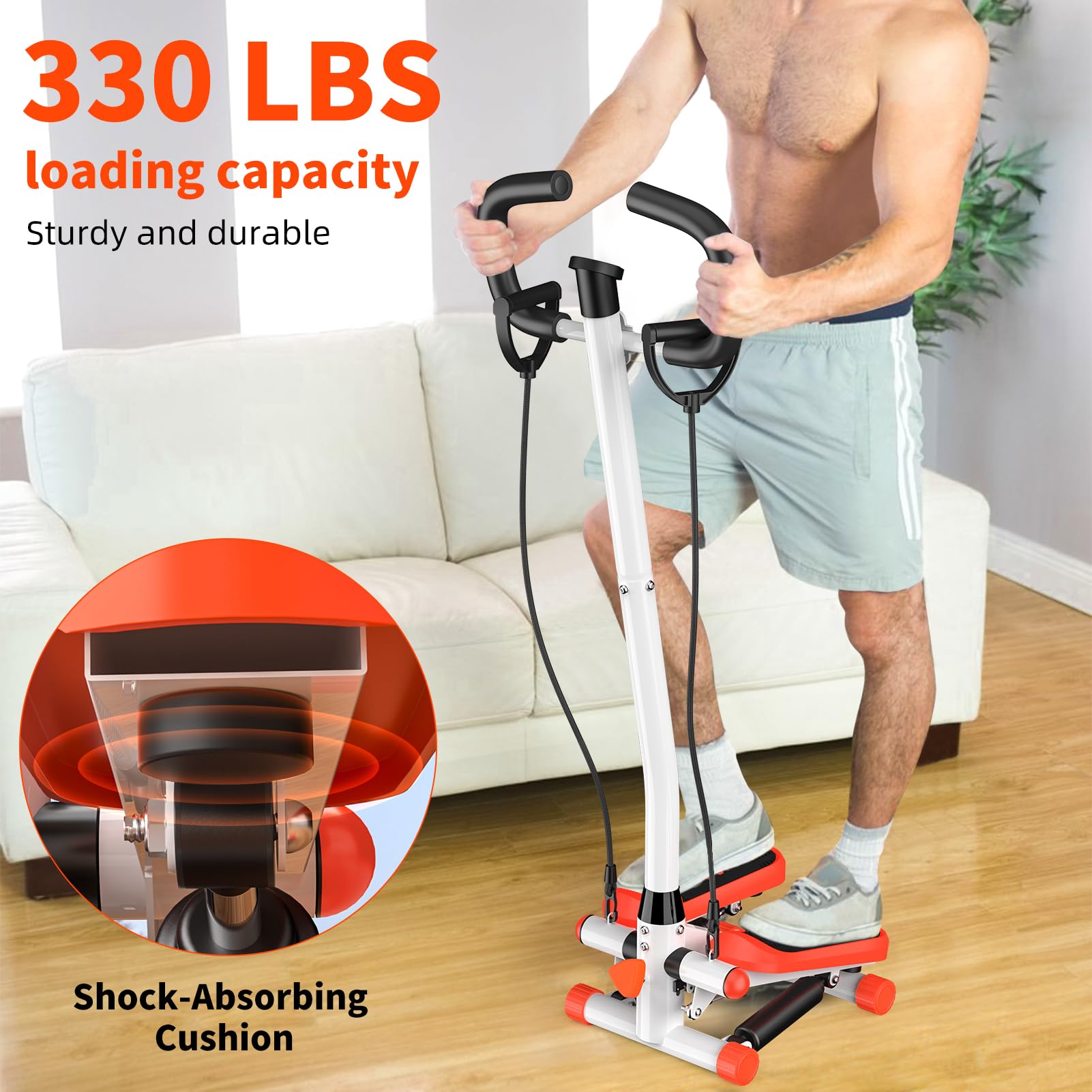 Step regolabile Twist Stepper, macchina per esercizi con fasce di resistenza per allenamento a casa, saliscale per gambe e braccia per tutto il corpo, per allenamento cardio rosso e nero