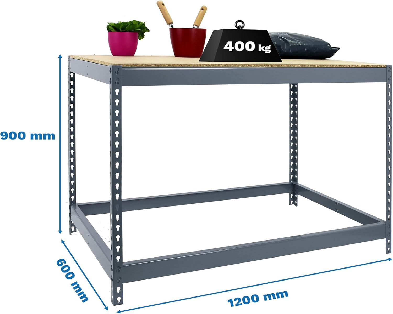 SimonRack Workbench Workshop, Workshop Table, Maximum Load 400 kg, 900x1200x600 mm, DIY, Grey/Wood - BT-Basic