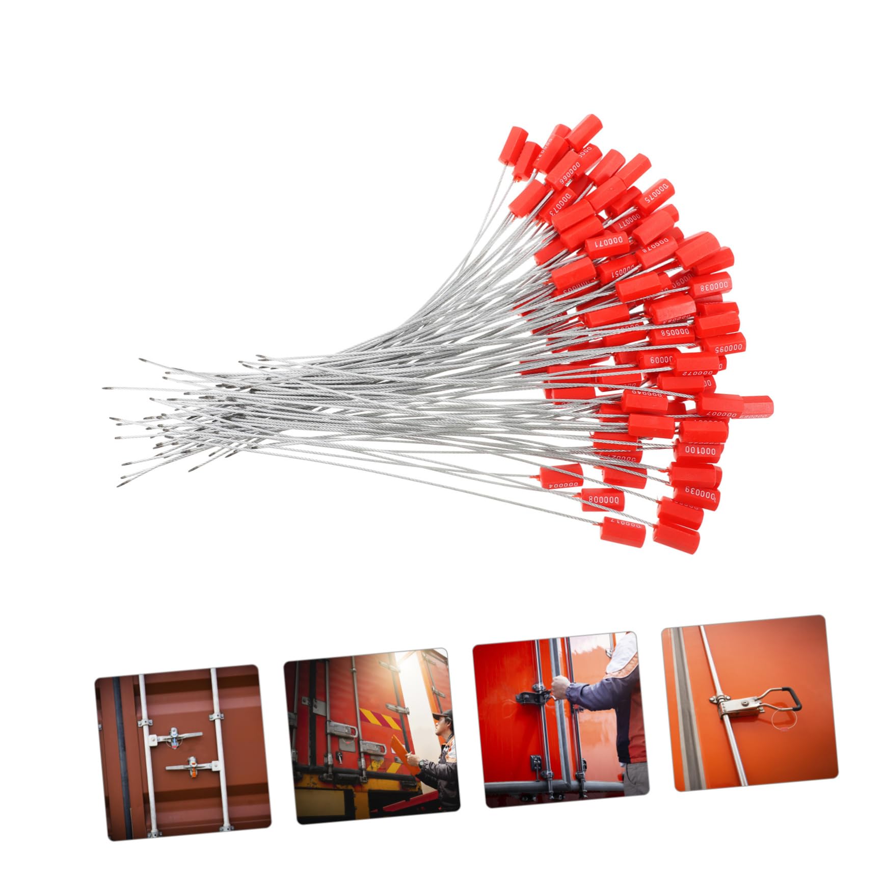 Holibanna Precintos De Seguridad Para Cables De Acero Galvanizado Rojo 1.8x300mm, Numerados Prueba De Manipulaciones, Pack De 100 Unidades Para Transporte Seguro y Control Camiones y Contenedores