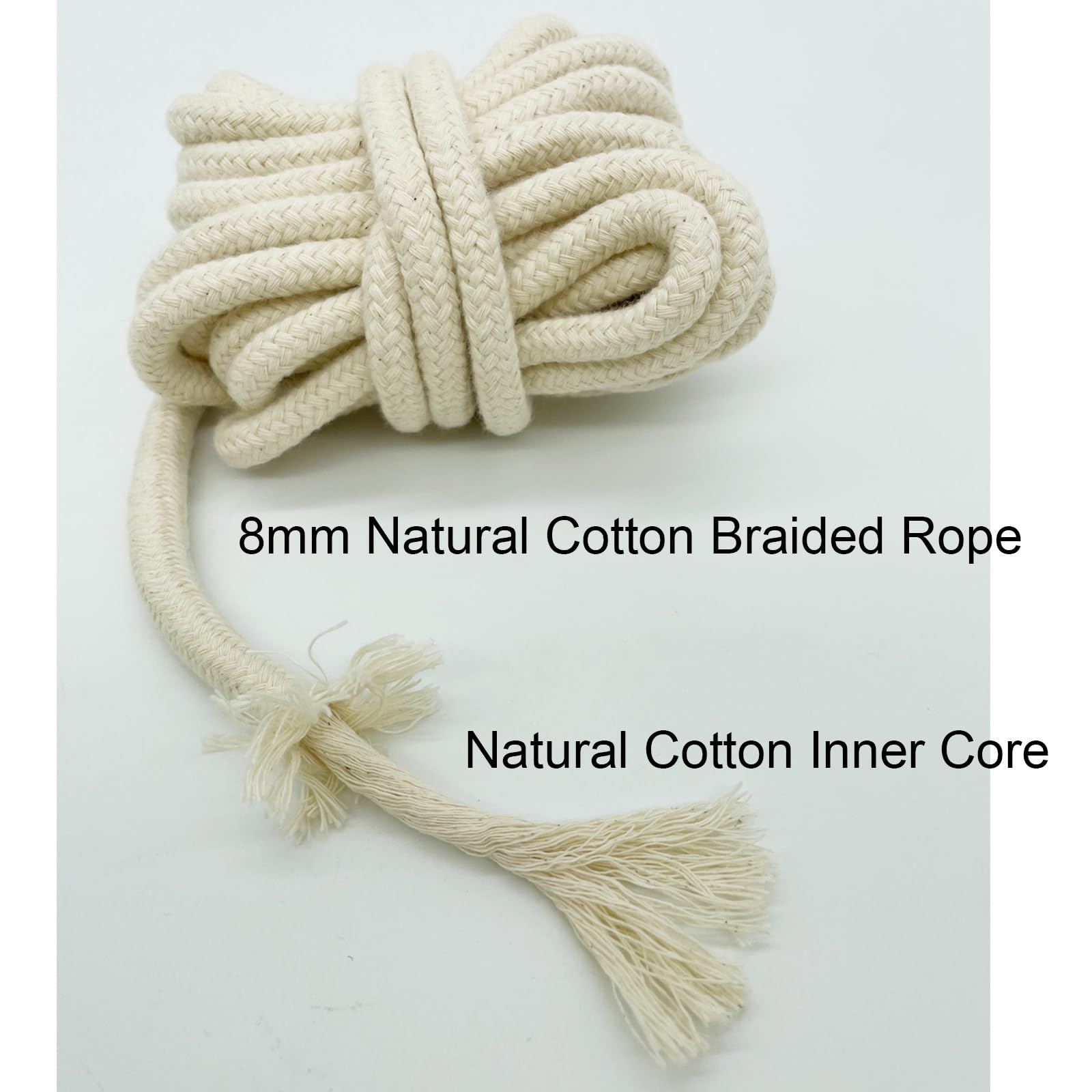 20 mètres Cordon en Coton Rond 05 mm Corde Tressée avec âme en Coton Naturel, Idéal pour DIY, Couture, Polyvalent 5mm 03 Ecru