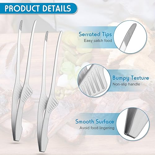 Miniatura 6 de Patelai Pinzas para barbacoa coreanas y japonesas, utensilios de cocina antideslizantes, pinzas de acero inoxidable para servir alimentos,