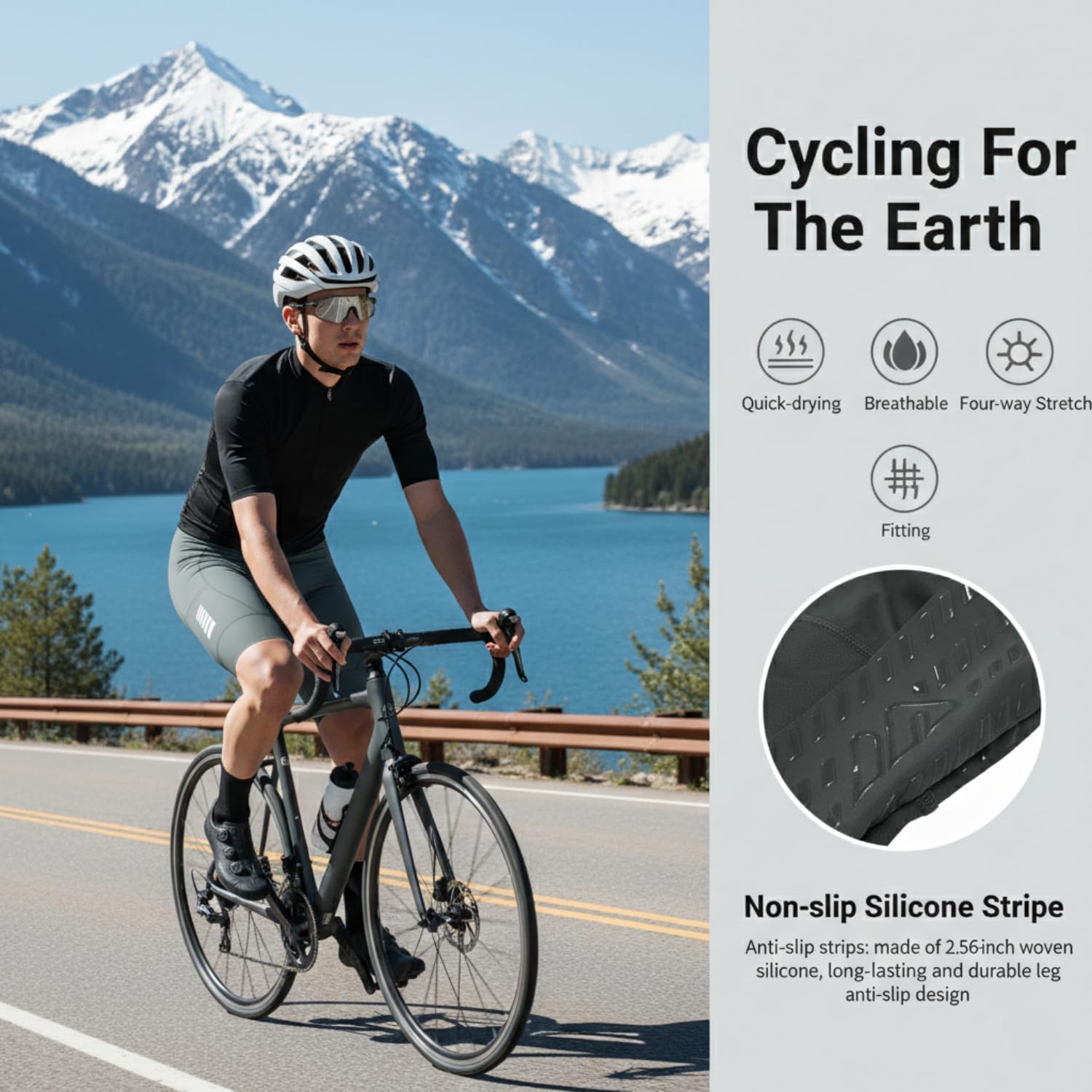 Lo.gas Men's Cycling Bib Shorts 3D Padded Bike Shorts High Stretch Quick-Dry 3 Pockets & 2.56 Inch Non-Slip Leg Grippers