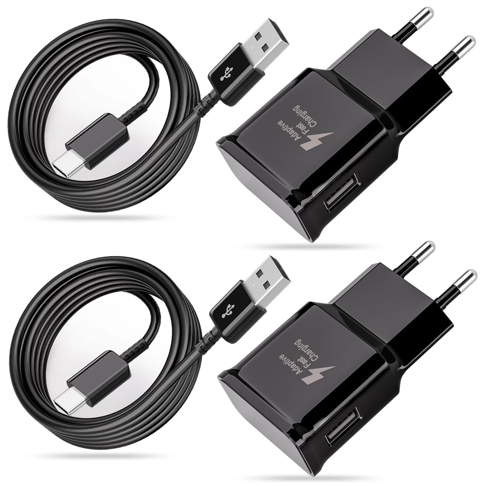 USB Ladegerät Ladekabel für Samsung Galaxy A54 A53 A34 A33 A20e A15 A16 5g M54 M53 M34 M33 M14 M13 5g S8 S9 S10 S20 S21 FE Ultra Plus Note 8, Schnellladegerät Handy Netzteil mit 2M USB C Kabel
