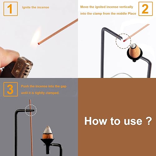 Miniatura 5 de Soporte de incienso para palos y quemador de incienso para juego de incienso de cono, quemador de incienso al revés con colector de cenizas de