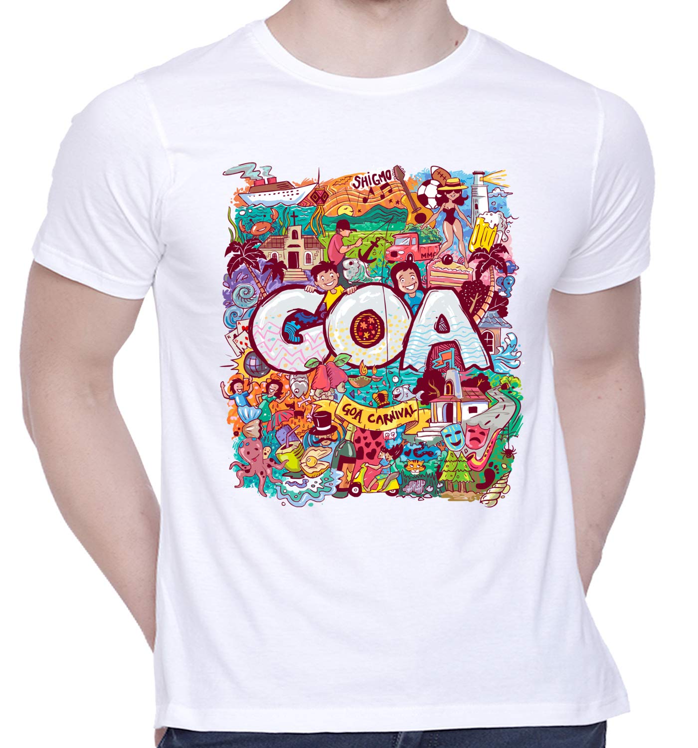 CreativiT Graphic Printed T-Shirt for Unisex Goa Doodle Tshirt | Casual Half Sleeve Round Neck T-Shirt | 100% Cotton | D00064-7
