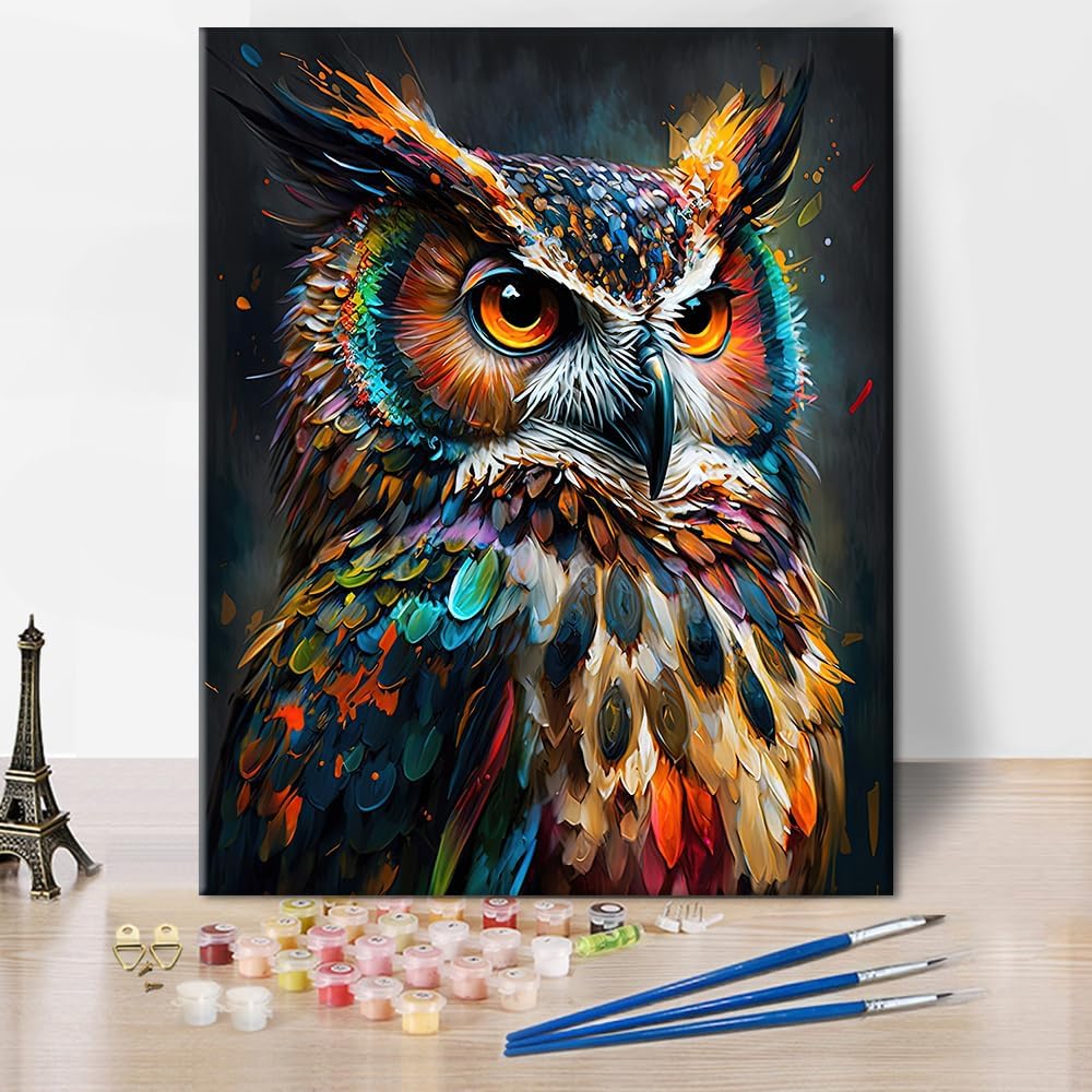 TISHIRON Animal Paint by Numbers, Abstract Owl Paint by Number for