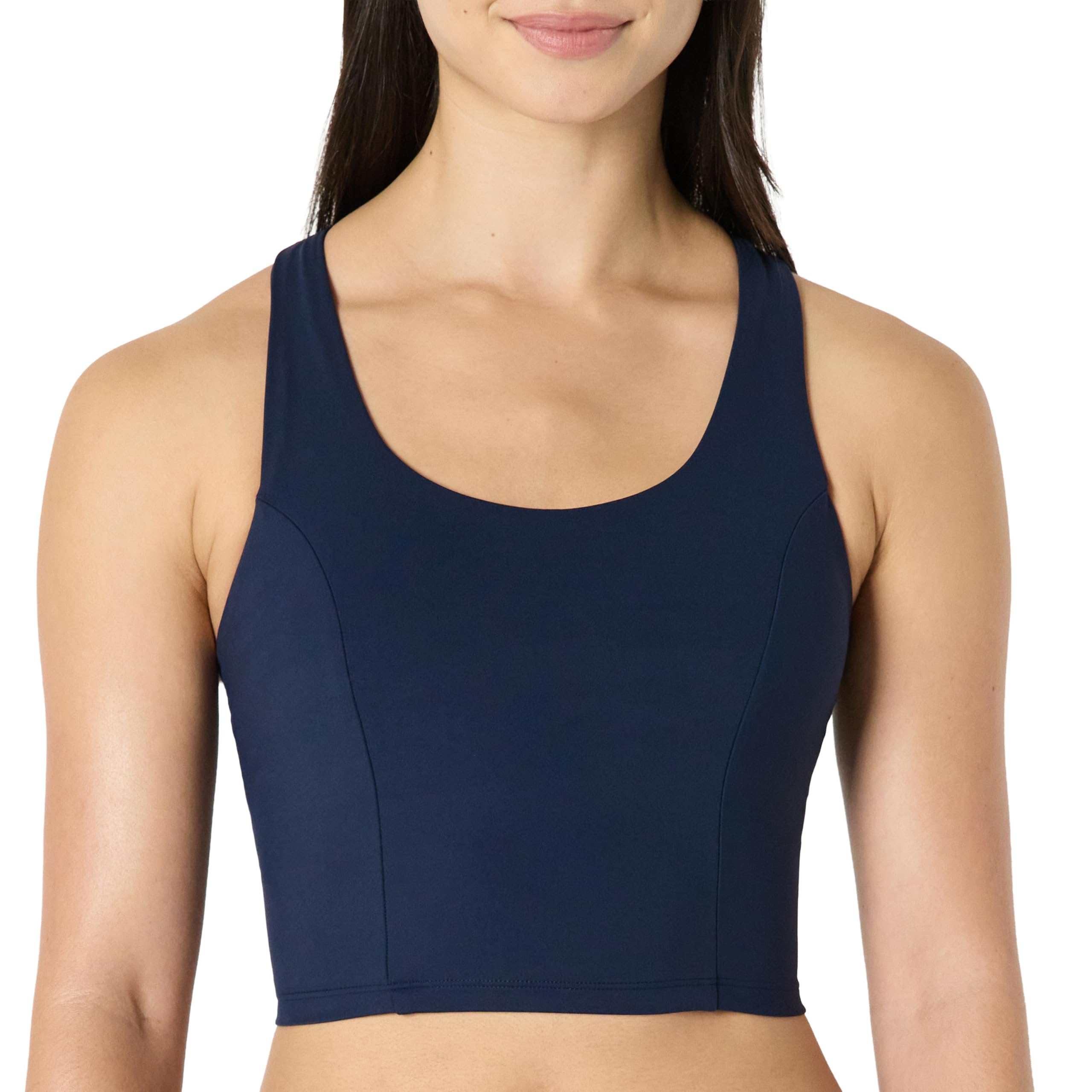 Amazon Essentials Damen Bauchfreies Trainings-Trägershirt mit mittlerer Stützkraft fürs Fitnessstudio, mit Ringerrücken und integriertem BH für Sport und Freizeit, Marineblau, XL