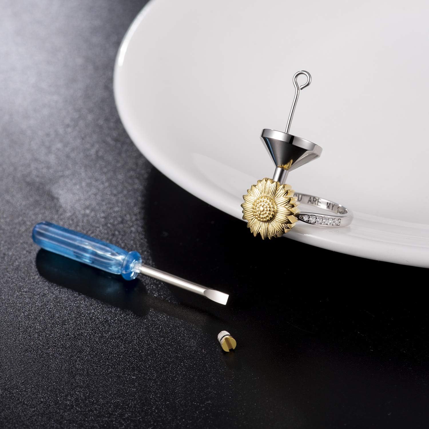 You are My Sunshine Urn Ring 925 Sterling Silver Keepsake Memorial Cremation Sunflower Ashe Ring for Women - Image 6