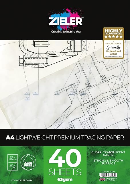 Tracing Paper Pad - 40 Sheets - Premium, High Transparency & Smooth - by Zieler (63gsm, A4)