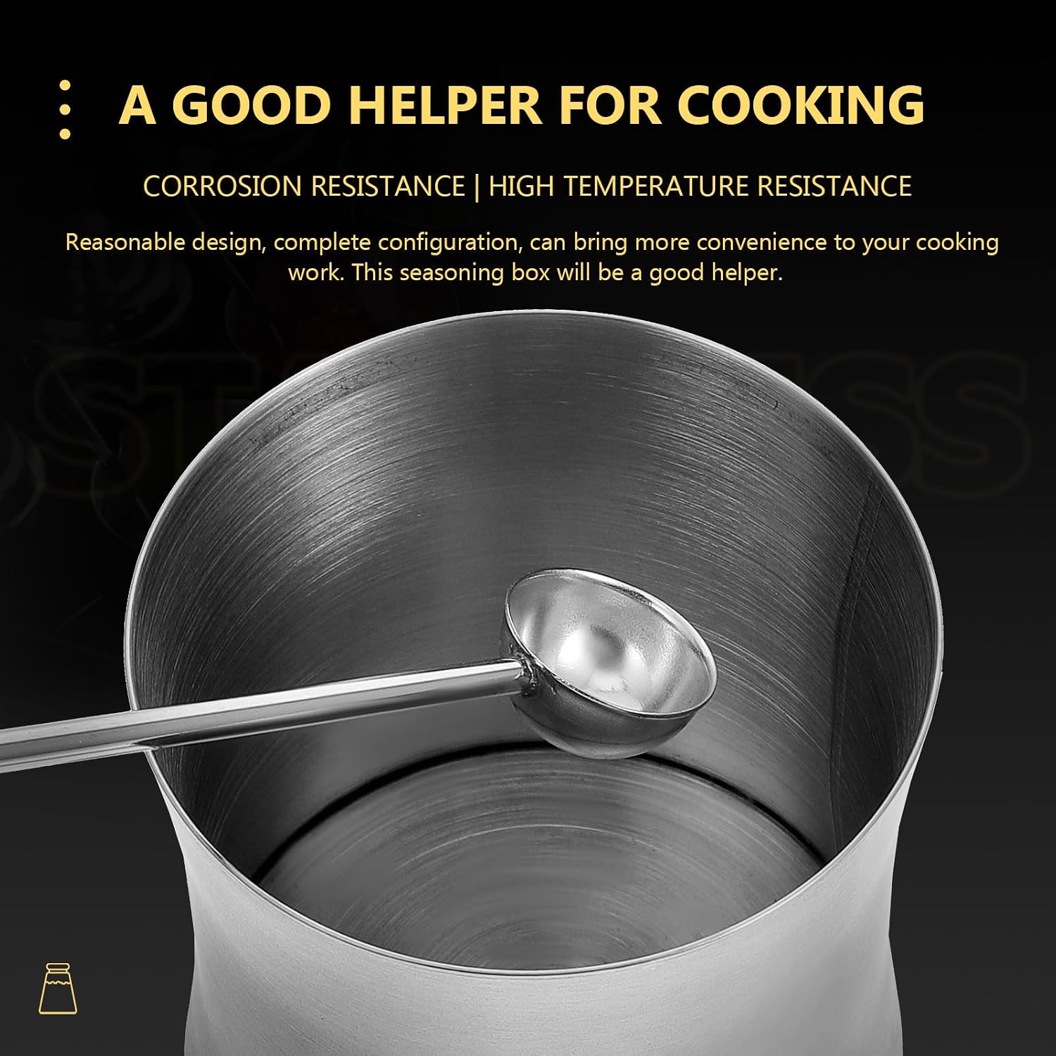 Stainless Steel Condiment Jar with Lid and Spoon Slot for Salt