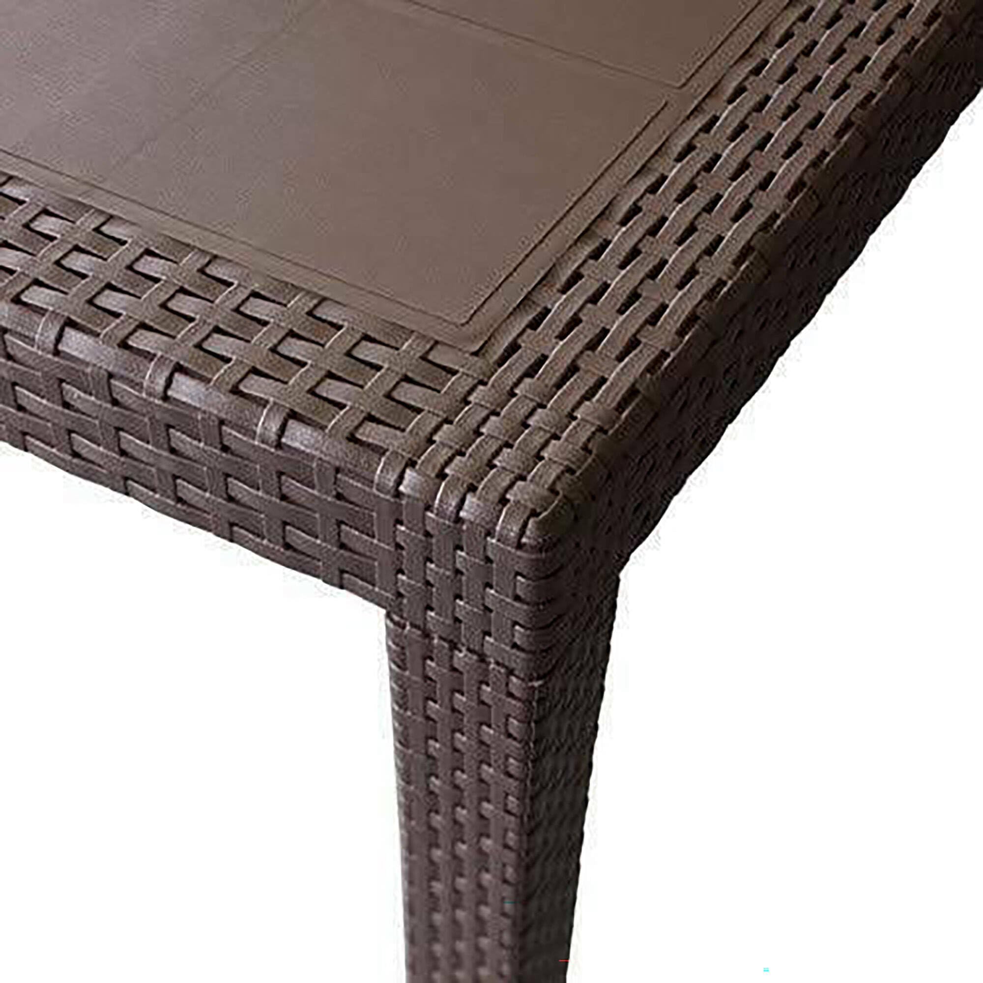Tavolo da esterno Roma, Ripiano rettangolare allungabile da pranzo, Tavolo da giardino estensibile Effetto Rattan, 100% Made in Italy, 150/220x90h72 cm, Marrone