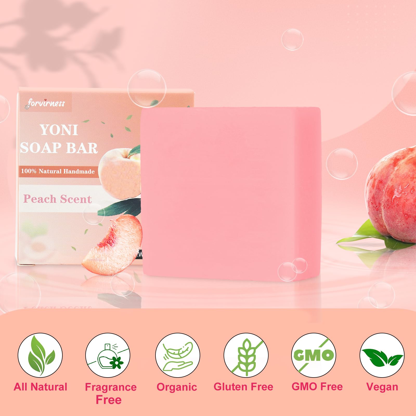 Yoni Soap Bar Yoni wash for Women PH Balance, 3Pack Gentle V Cleansing Intimate Soap Feminine Wash Eliminates Odor Moisturizing, vaginal soap Bath Soap (peach Juice)