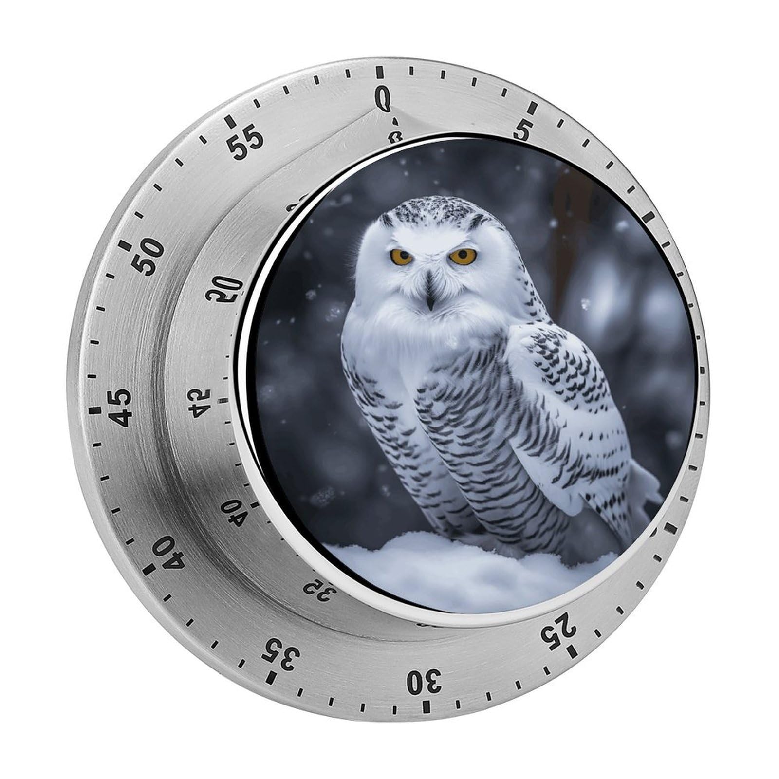 Arctic Owl Timer Exquisite Stainless Steel Body Mechanical Desk Timers 60 Minutes Visual Countdown Timers with Magnetic Backing Loud Alarm Kitchen Timer for Cooking