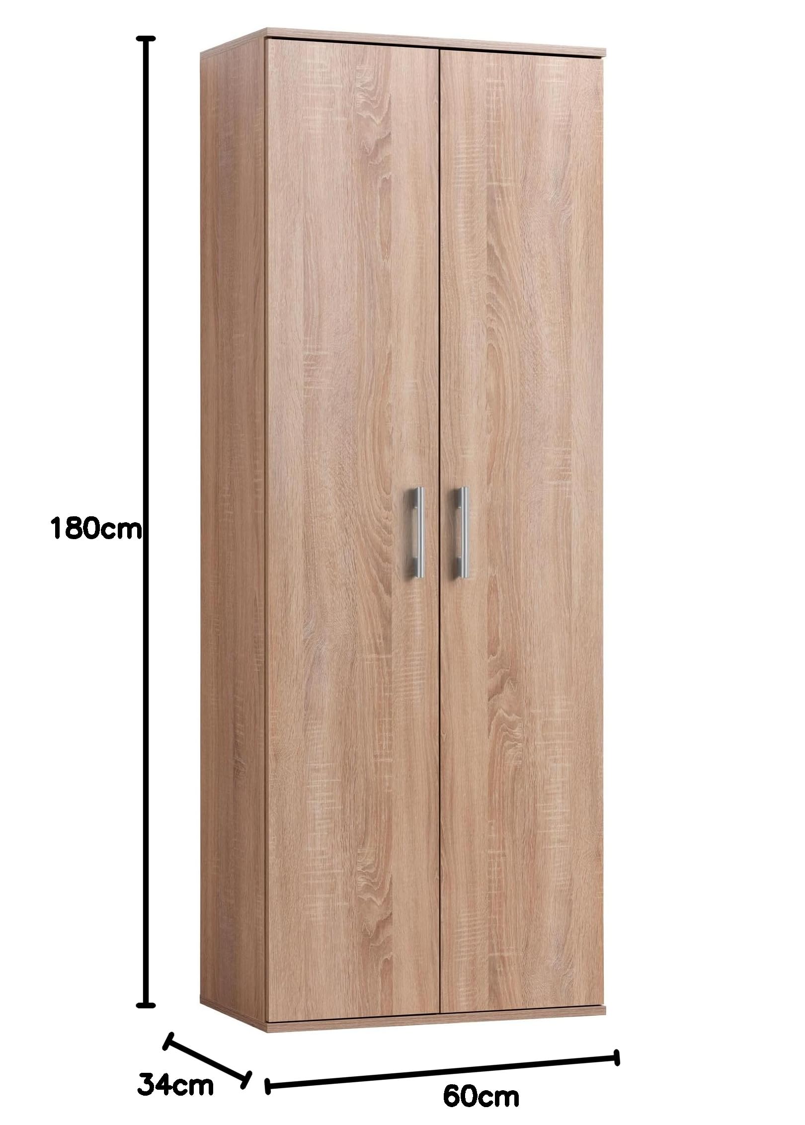 AVANTI TRENDSTORE Montanaro - Armadio multiuso in legno laminato con 2 ante a battente e 4 ripiani, disponibile in 3 colori diversi. Dimensioni LxAxP ca. 60x180x34 cm