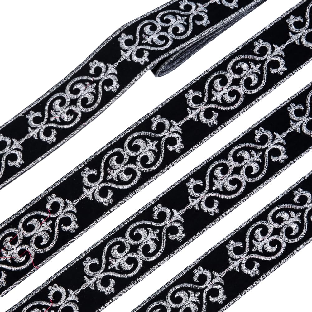 Ruban jacquard floral noir pour décoration d'intérieur et accessoires de mariage