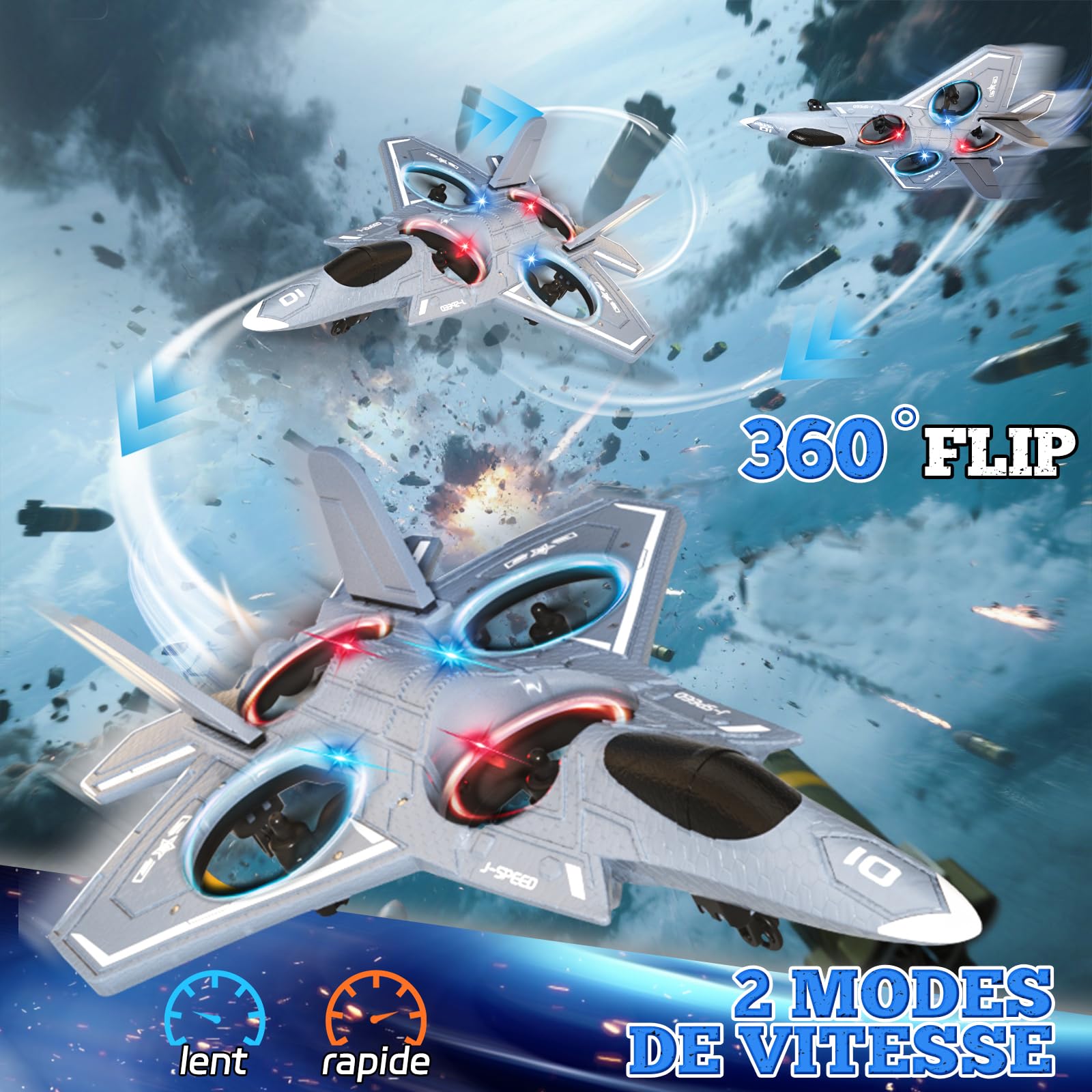Charmofun Avion Télécommandé, 2,4 GHz Avion RC Avions Radiocommandé Enfants avec LED, Retournement 360°, Hauteur Fixe, Mode sans Tête, Planeur Jouet Volant pour Enfants débutants Noël Fête Cadeaux