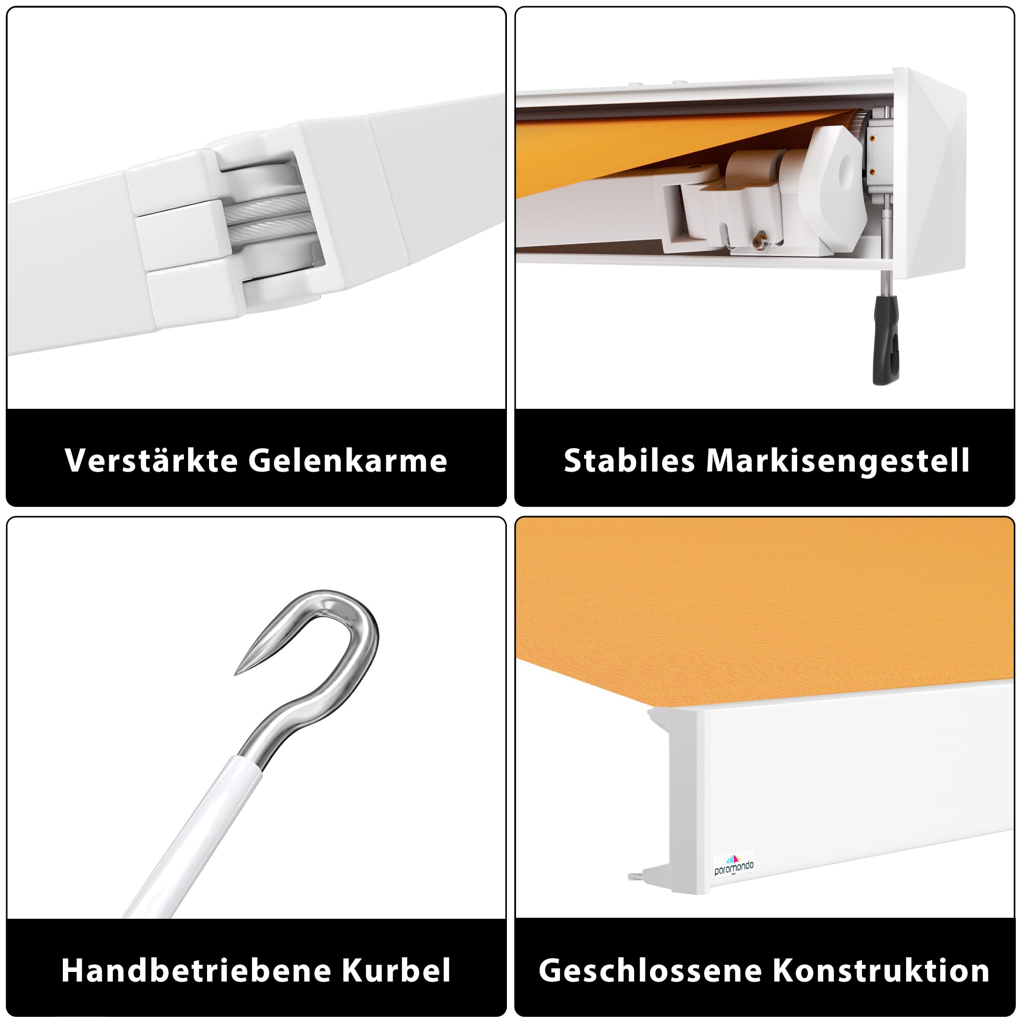 Amazon.de: paramondo Markise Kassettenmarkise Line Gelenkarmmarkise Balkon  Terrasse Sichtschutz, mit jarolift Funkmotor, Vollstndig zusammengebaut, 6  x 3 m, Gestell: Wei, Stoff: Uni, Gelb