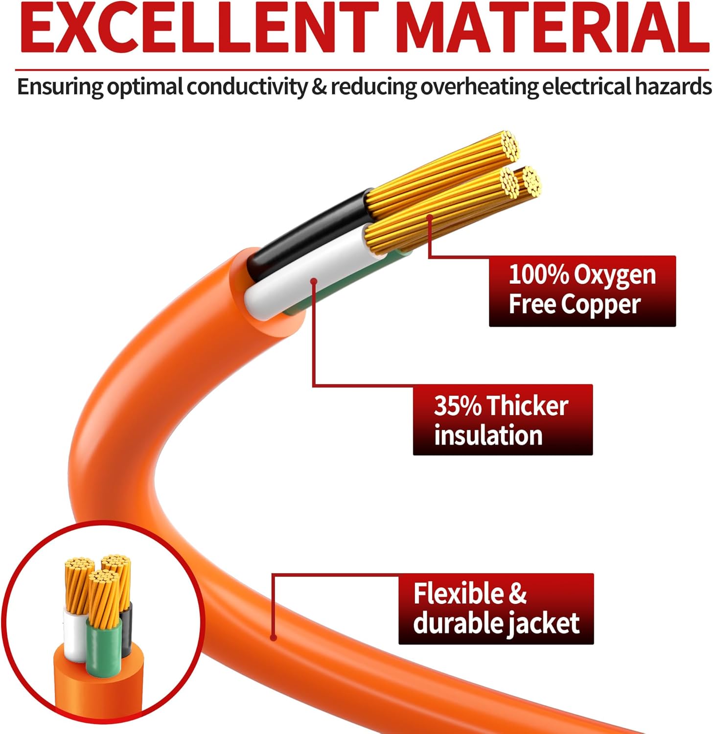 16/3 50 ft outdoor extension cord waterproof, weatherproof & flame retardant orange 3 prong power cord outside for lawn & garden, 13 amps 1625 watts 125 vac 16awg sjtw, etl listed 50ft 16awg outdoor orange
