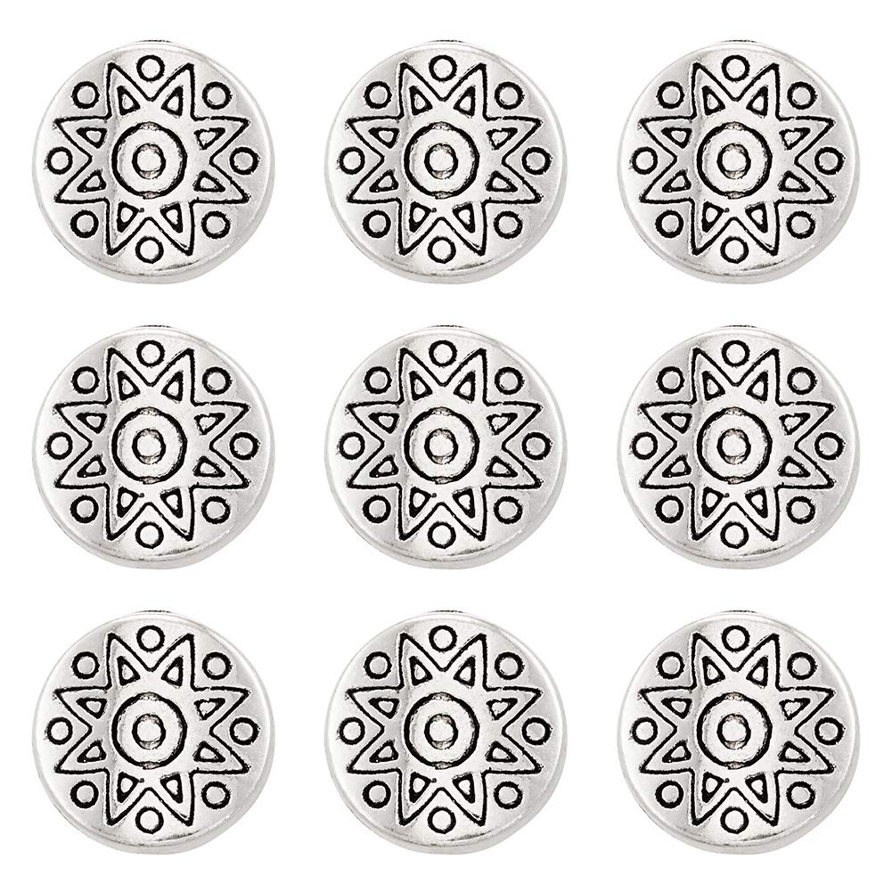 PandaHall 20pcs Tibetan Style Alloy Flat Round Beads 10x4mm Antique Silver European Beads Metal Spacer Loose Beads for Bracelet Necklace Jewellery Making, Hole: 1.5mm โ image 1