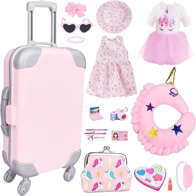 American Doll Accessories Case Luggage Travel Play Set for 18 Inch Dolls Travel Storage, American Doll Stuff with Doll Clo...
