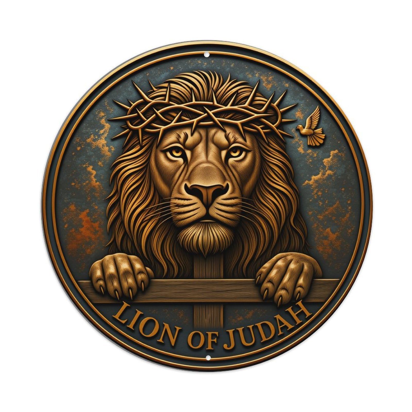 Lion Crowned With Thorns And Dove Metal Tin Sign Vintage Garden Bedroom Cafe Bar Man Cave Home Wall Decor Metal Poster 8x8 inches