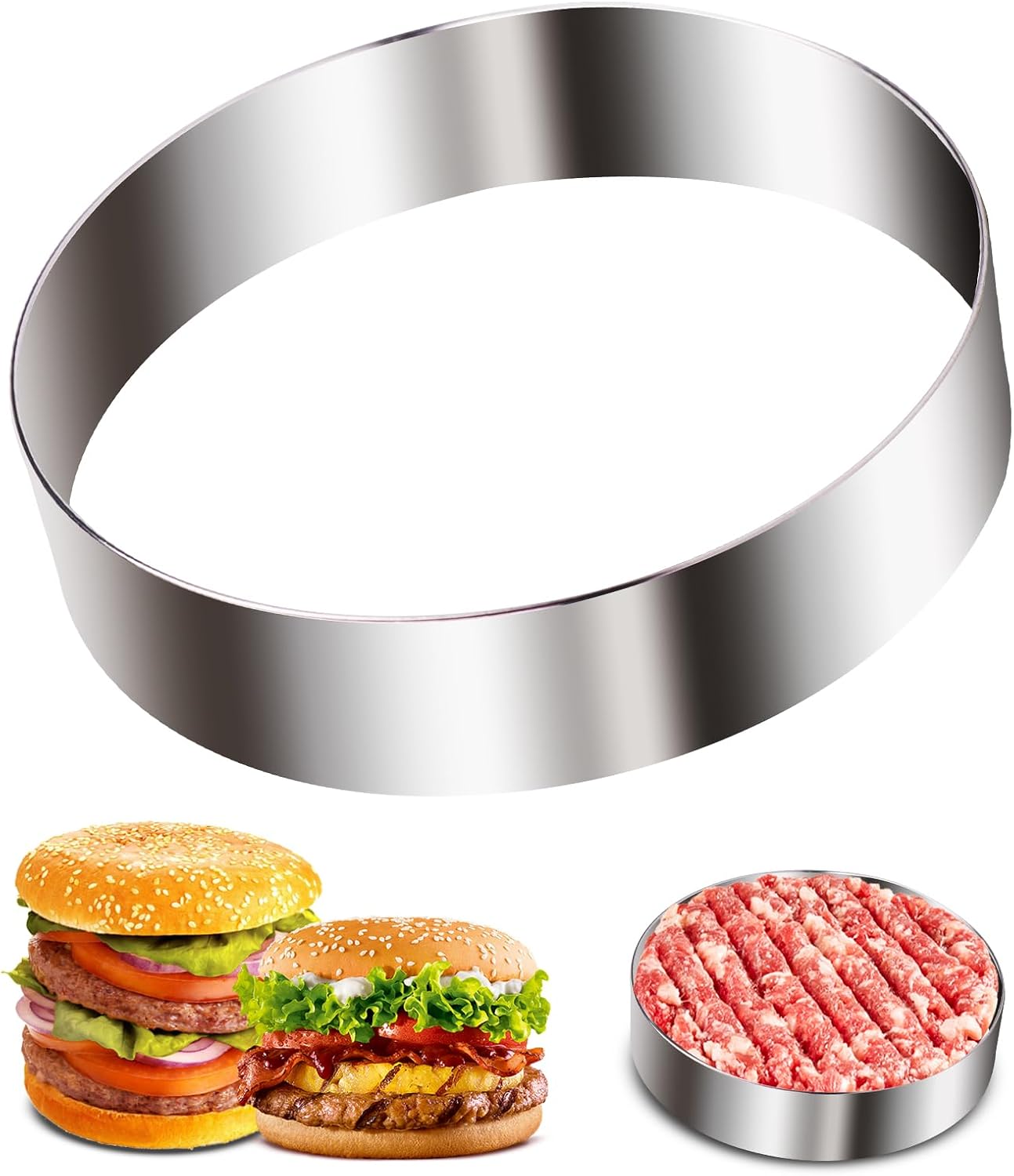 1 Piece Sous Vide Burger Patty Ring – 304 Stainless Steel Mold for 1/2 LB Hamburgers, Cooking Accessory for Immersion Circulators