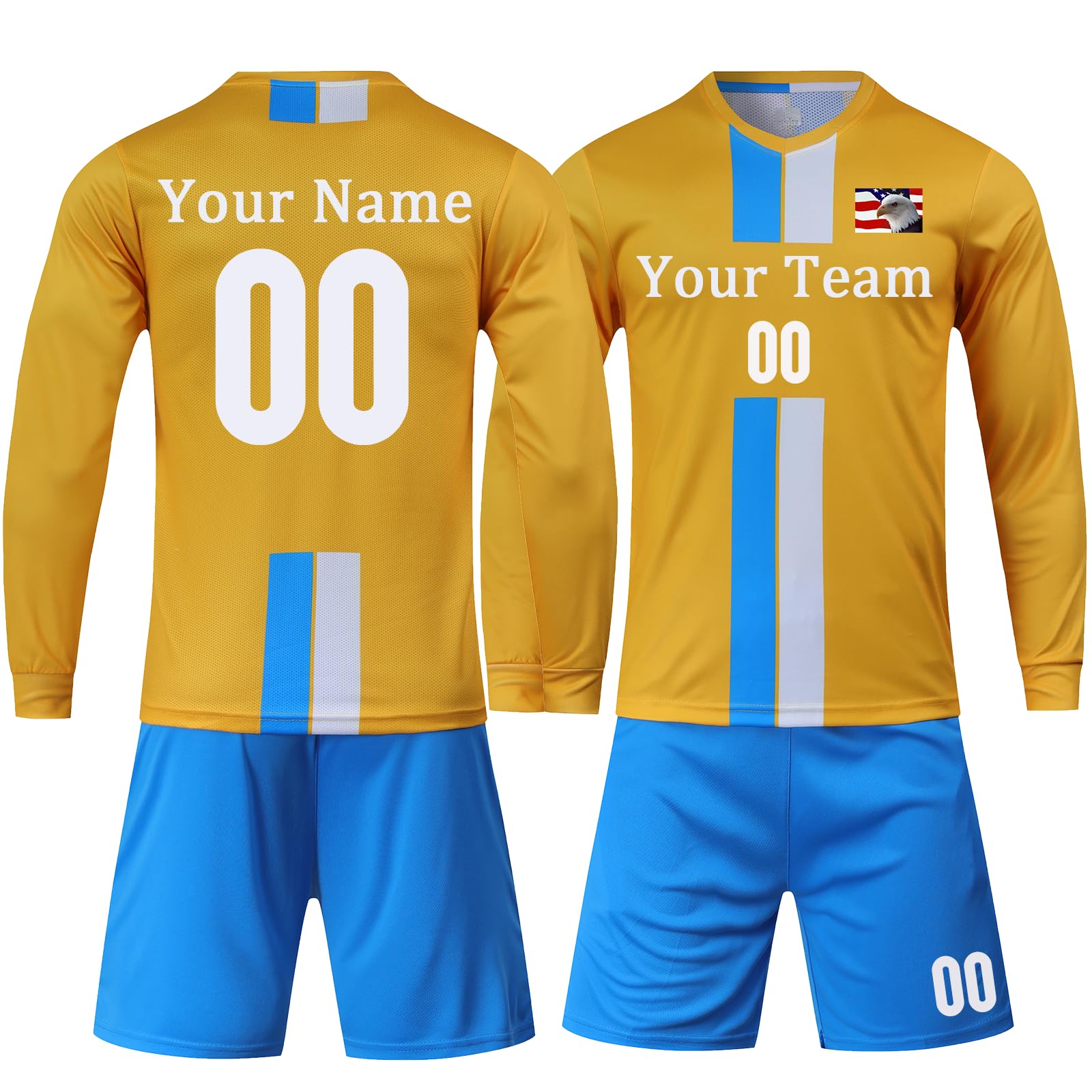 Custom Goalie Jersey Soccer for Adult/Kids Goalkeeper Jersey Personalized Long Sleeve and Pants with Name Team Logo Yellow