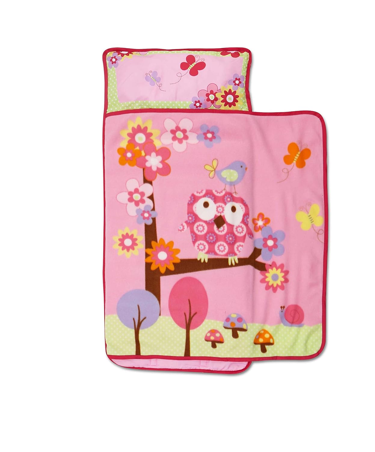 Funhouse Woodland Kids Nap Mat Set – Includes Pillow and Fleece Blanket – Cute Owl Design - Great for Girls Napping during Daycare, Preschool, or Kindergarten - Fits Toddlers and Young Children