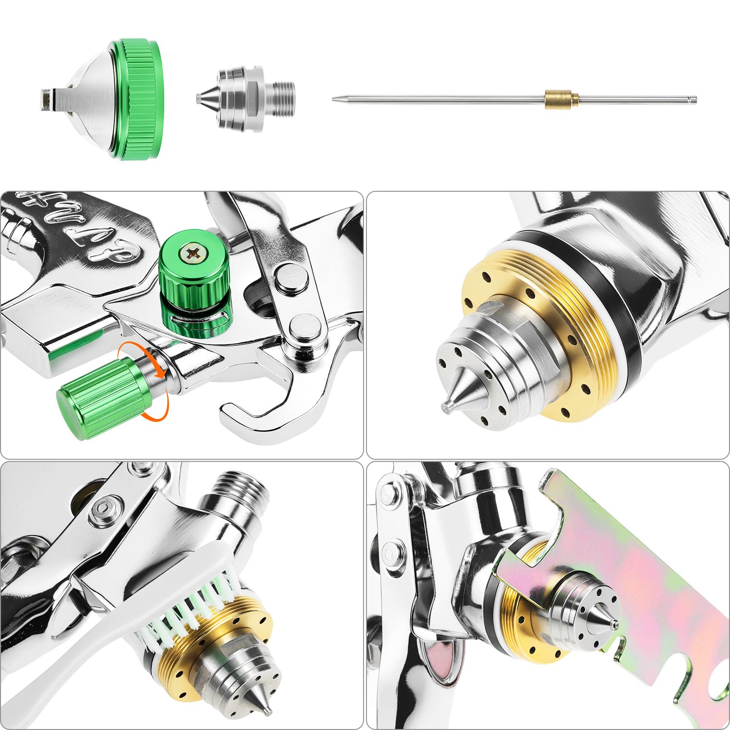 QWORK® HVLP pistola a spruzzo per verniciare kit, pistola spruzzatrice pneumatico con bicchiere di plastica 600 ml e 4 ugelli, per auto, mobili e pareti