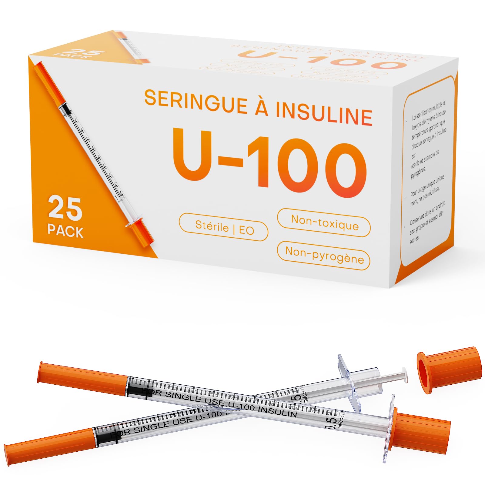 Easy Touch Insulin Syringes U-100 Insulin Syringe 1/2cc 28g - 100 Count