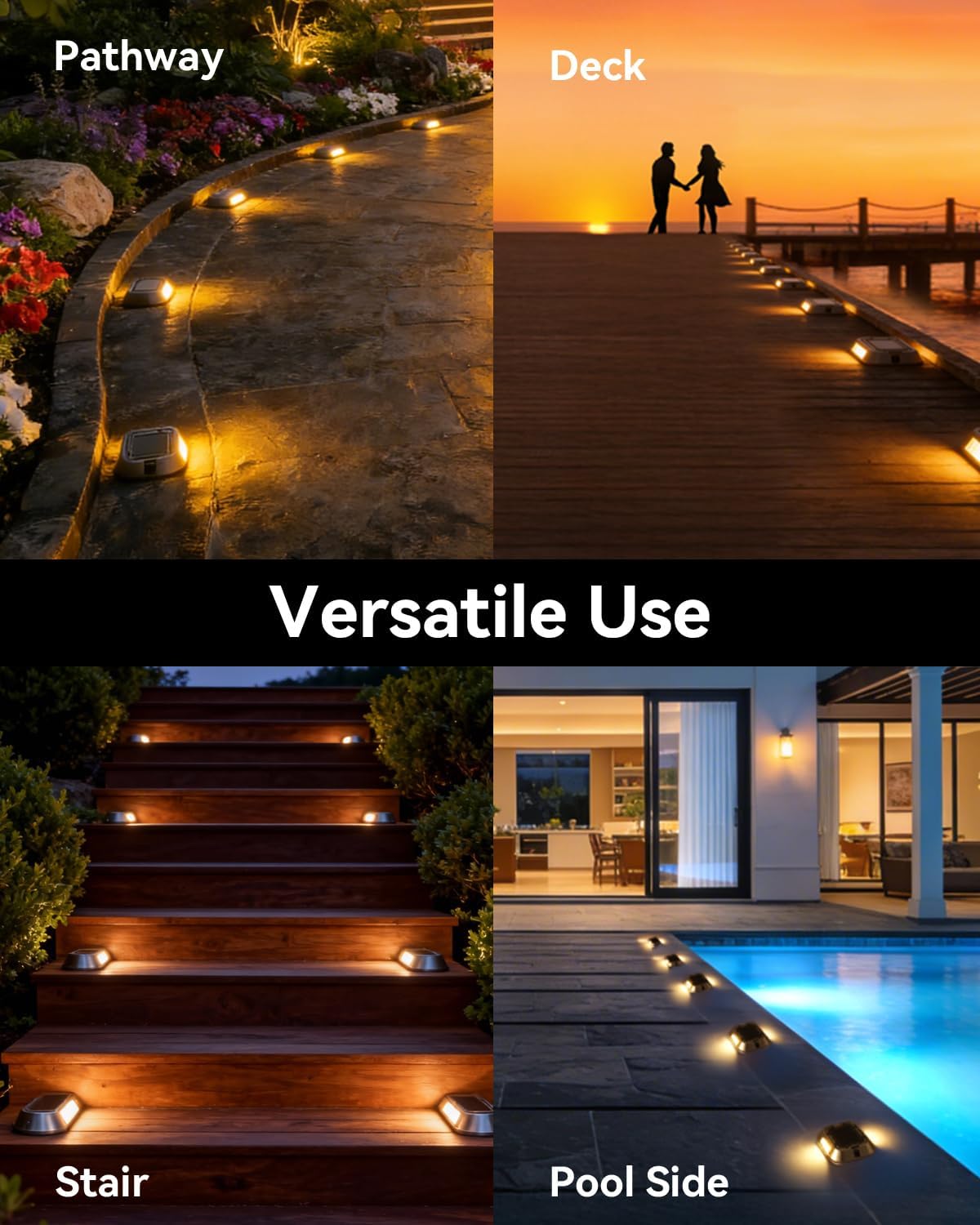 Solar Driveway Lights Outdoor LEDs Deck Driveway Markers Marine Dock Light Waterproof for Garden Ground Walkway Pathway Step Yard 6 Pack