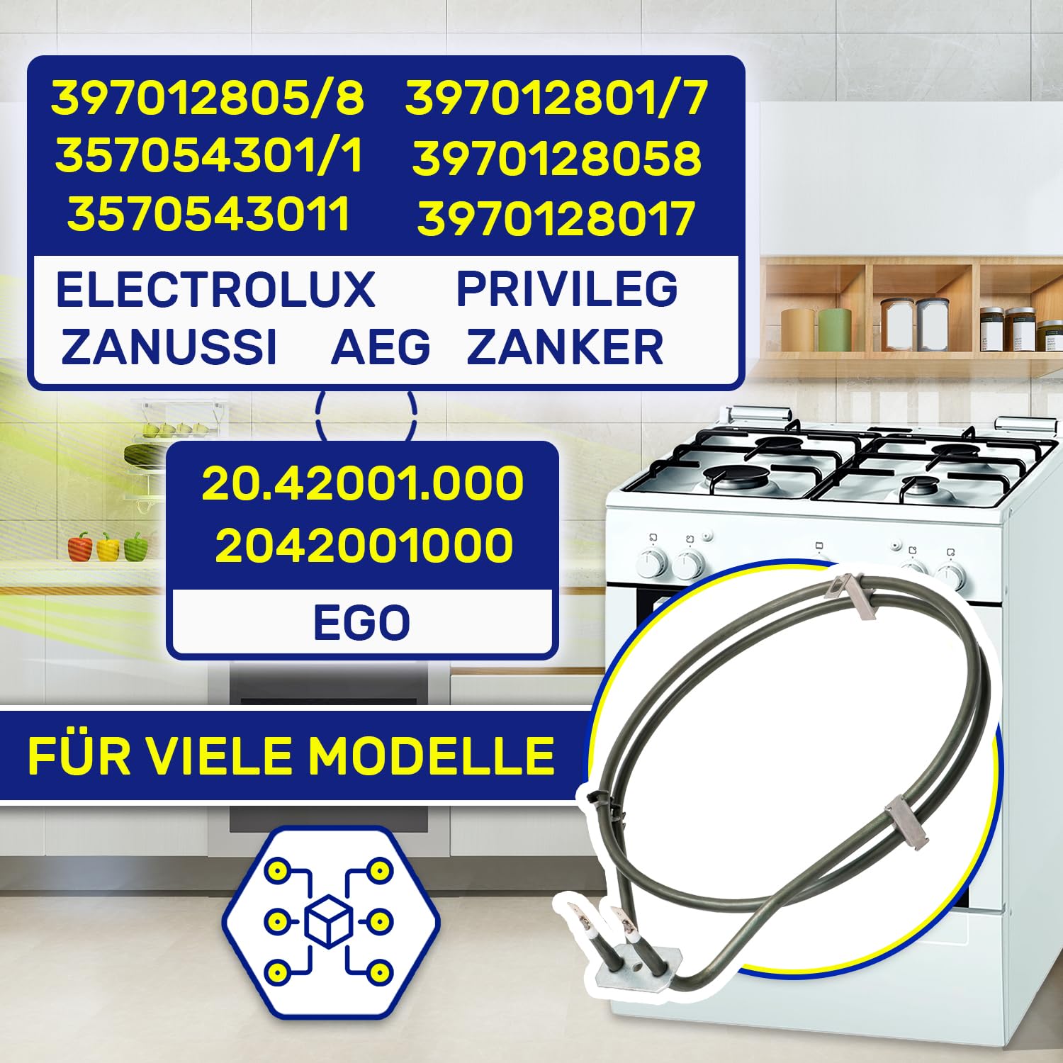 Rundes Heizelement für Backöfen & Herde 230V 2000W mit dem Originalcode 3970128058 397012805/8 3970128017 397012801/7 für AEG für Electrolux für Zanussi - MONTERAL