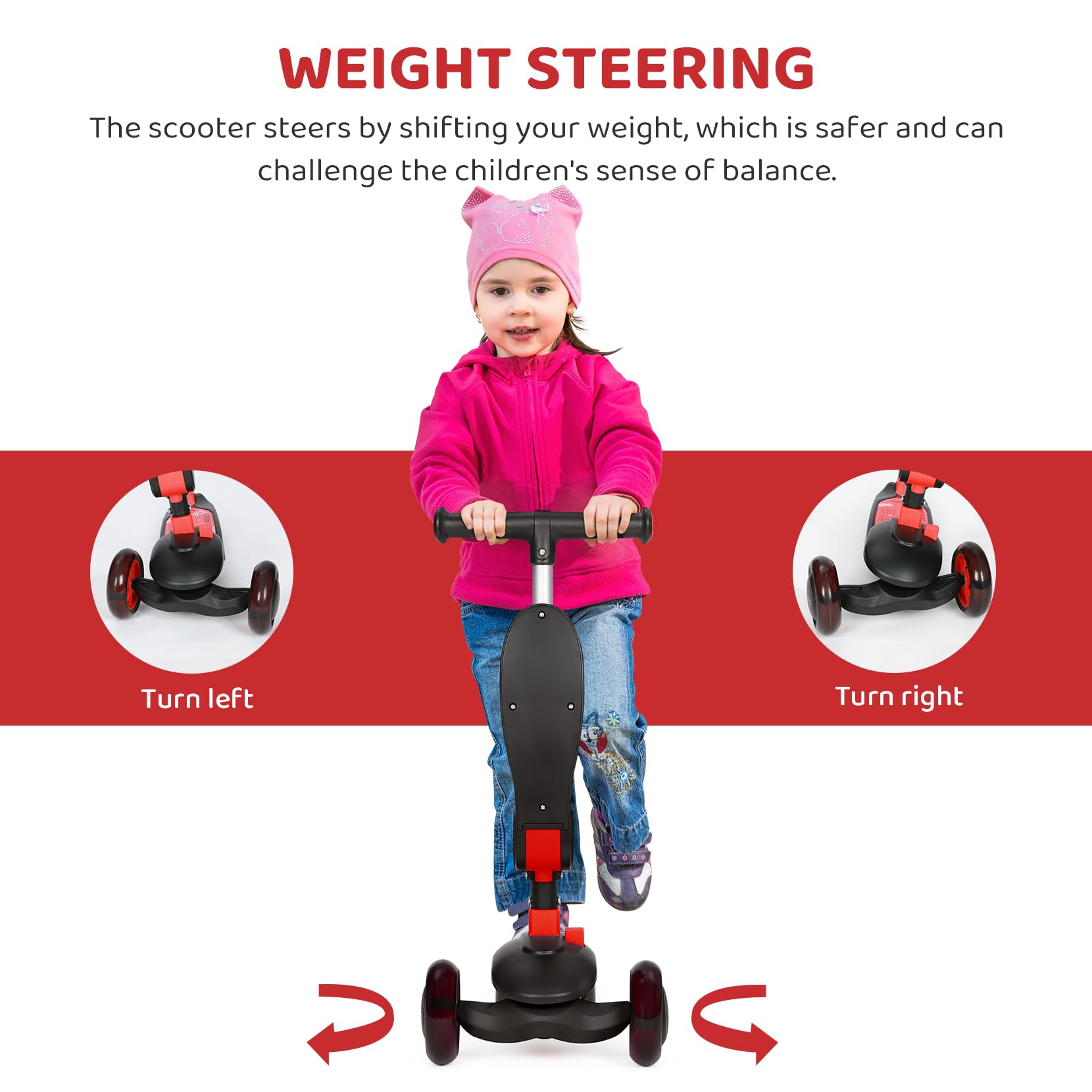 BremToy Patinete para Niños 2 Años con Asiento, Scooter 3 Ruedas LED Parpadeantes, Patinete Niños Plegable con Altura Ajustable de 2 a 8 años, Carga Máxima de 50 kg